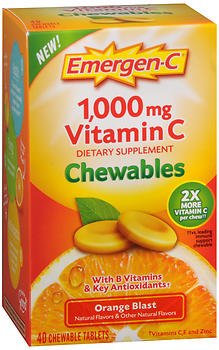 Vitamin C Supplement Emergen C Ascorbic Acid 1,000 mg Strength Chewable Tablet 40 per Box Orange Flavor