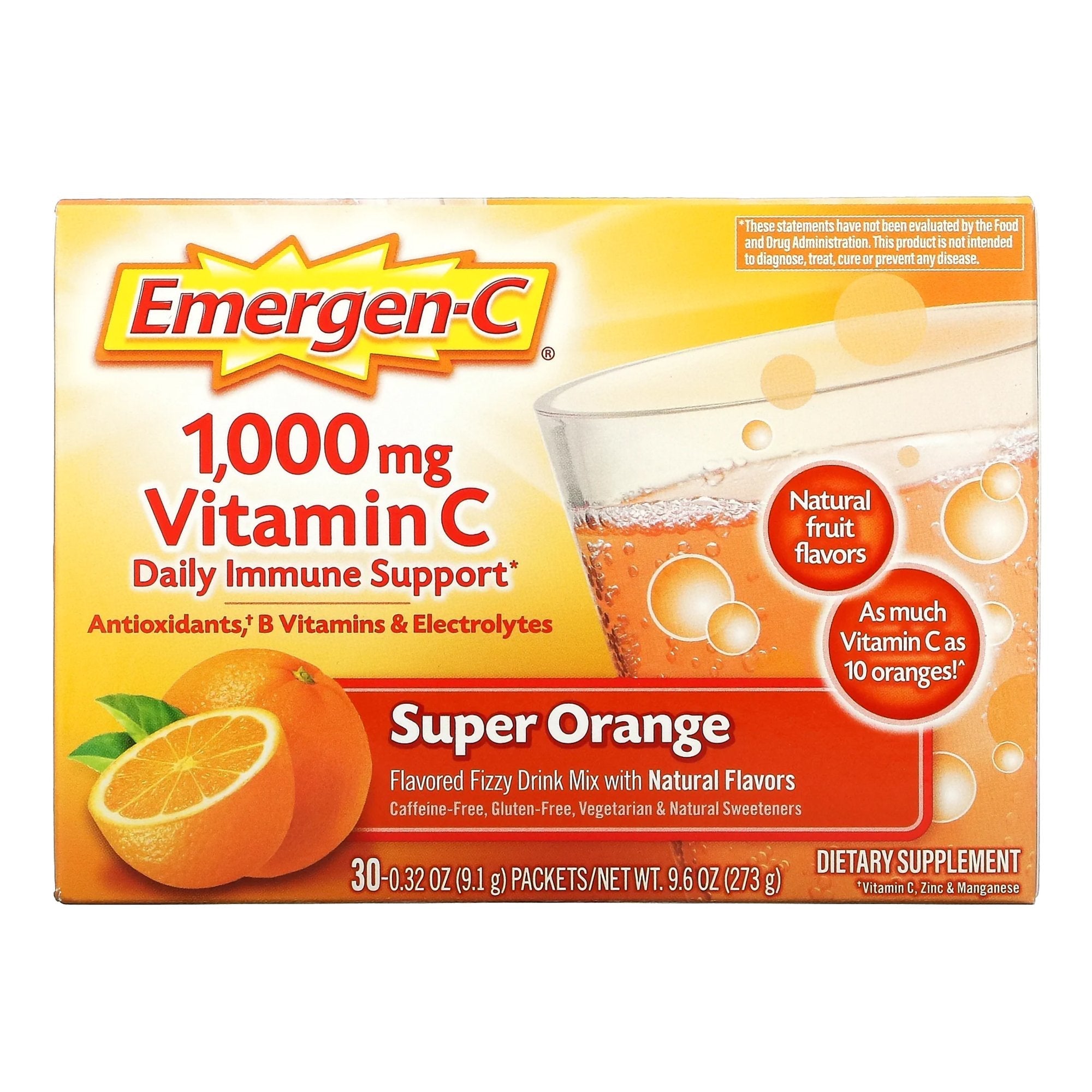 Oral Supplement Emergen C Daily Immune Support Super Orange Flavor Powder 0.30 oz. Individual Packet