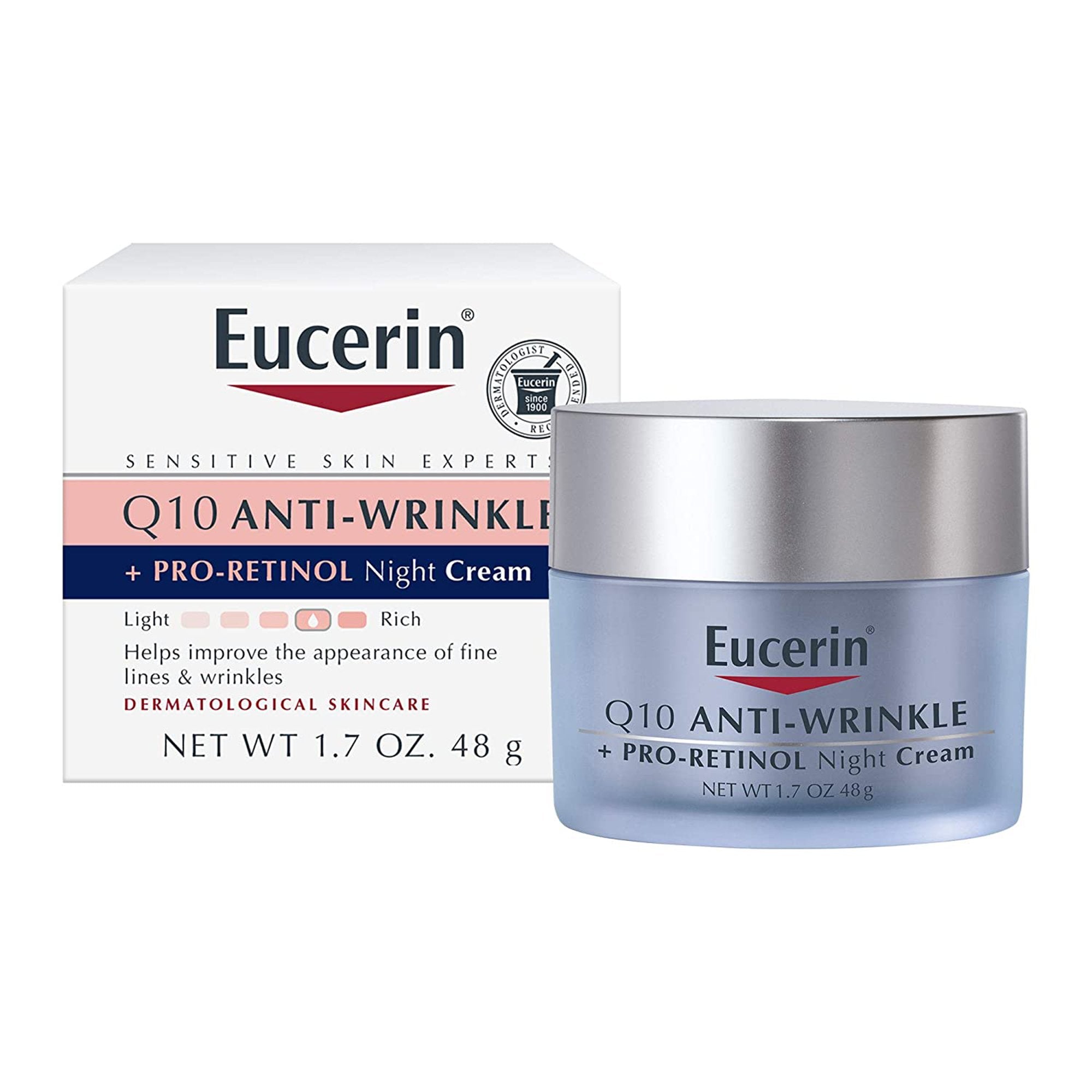 Facial Moisturizer Eucerin Q10 Anti Wrinkle Night Cream + Pro Retinol 1.7 oz. Jar Unscented Cream