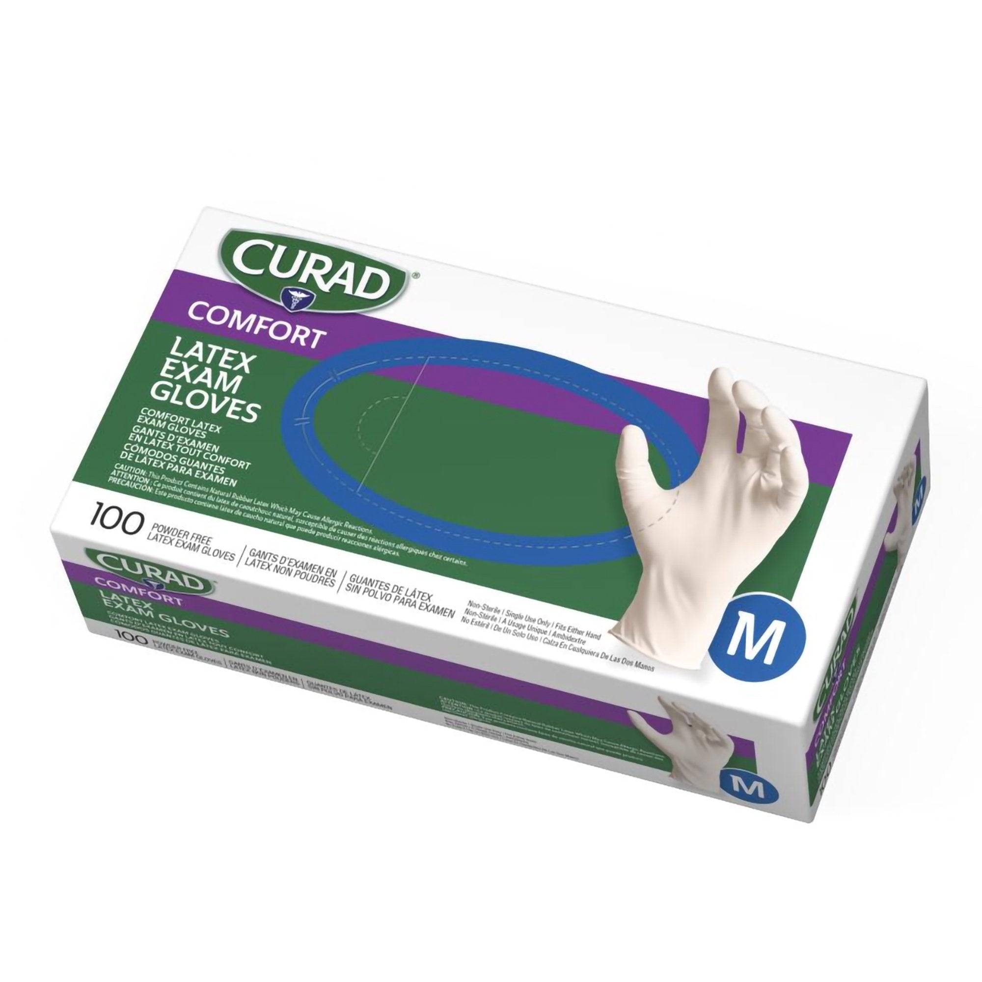 Exam Glove Curad Medium NonSterile Latex Standard Cuff Length Fully Textured Beige Not Rated