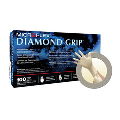 exam glove diamond grip x large nonsterile latex standard cuff length textured fingertips white not rated packaging type case