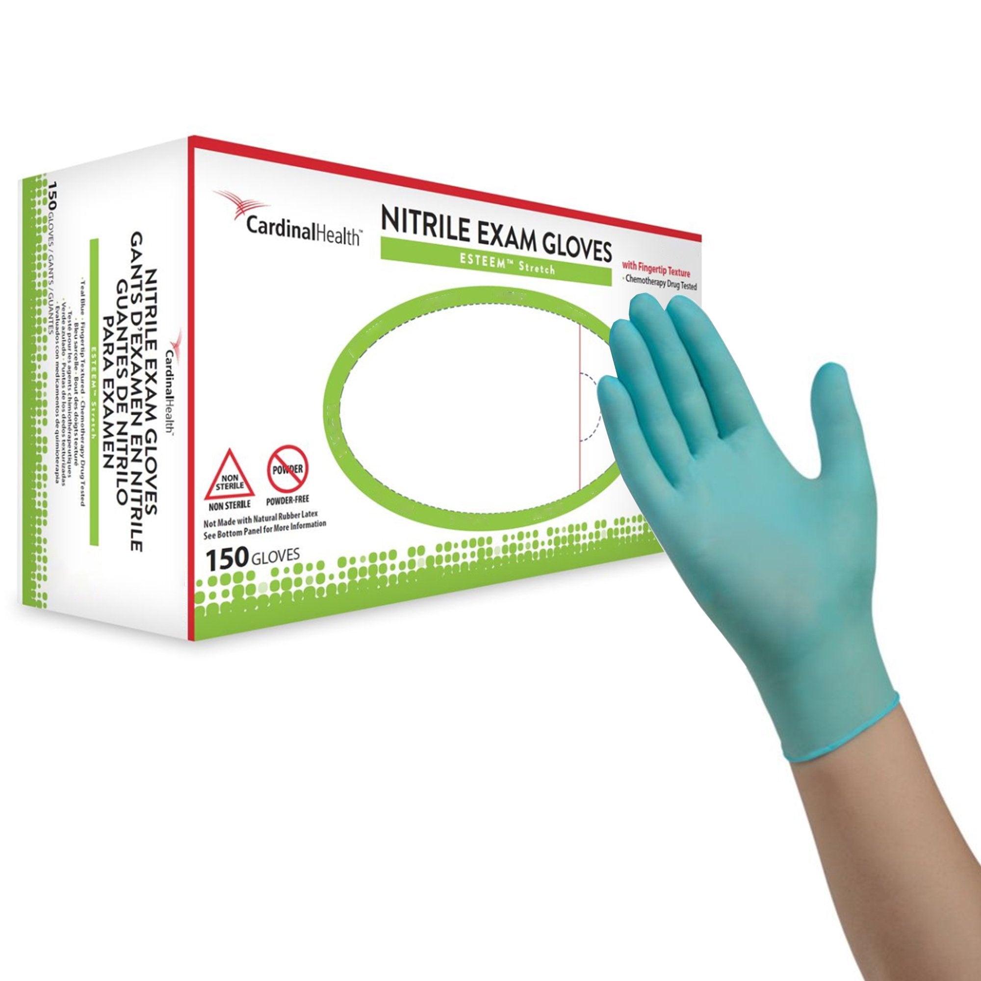 Exam Glove ESTEEM Stretch Large NonSterile Nitrile Standard Cuff Length Textured Fingertips Teal Chemo Tested