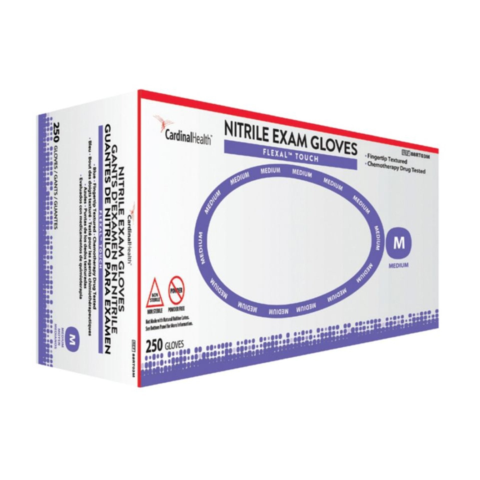 exam glove flexal touch x large nonsterile nitrile standard cuff length textured fingertips blue chemo tested 230 bx