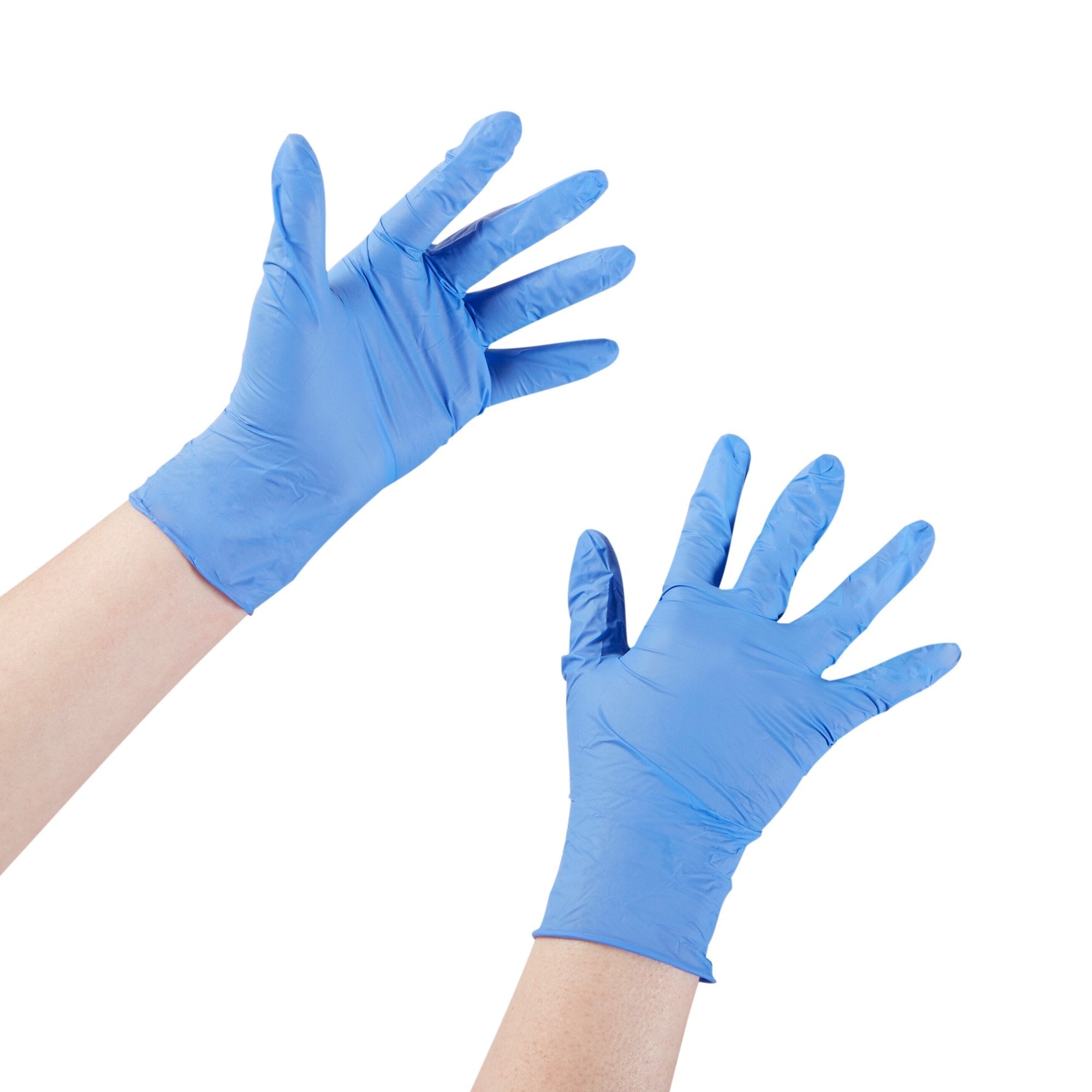 exam glove mckesson confiderm 3 5c medium nonsterile nitrile standard cuff length textured fingertips blue chemo tested packaging type box