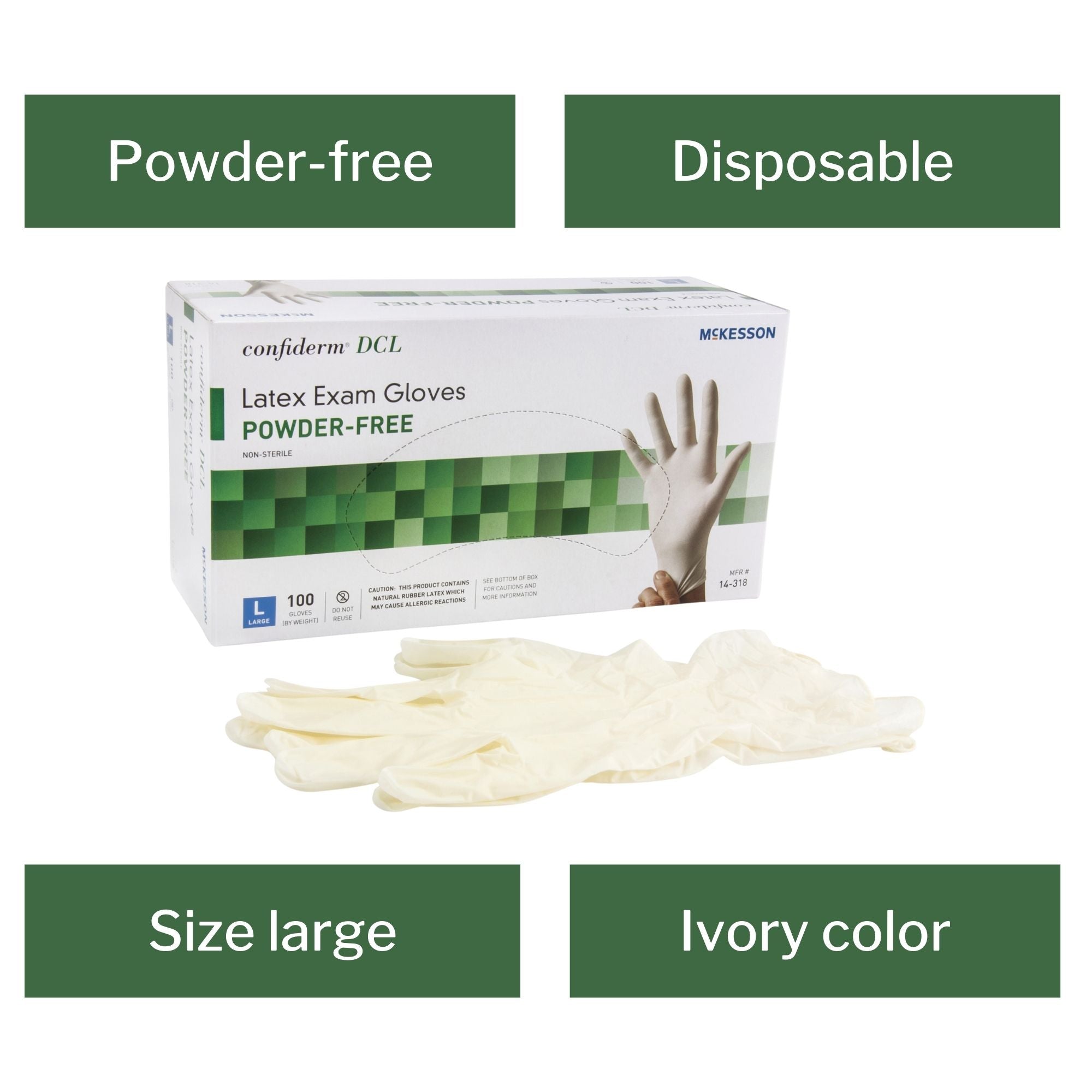 exam glove mckesson confiderm large nonsterile latex standard cuff length smooth ivory not rated packaging type box