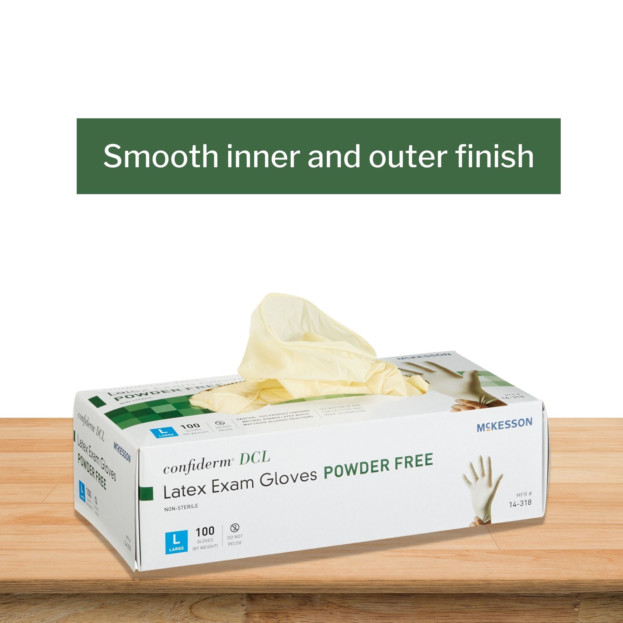 exam glove mckesson confiderm large nonsterile latex standard cuff length smooth ivory not rated packaging type box