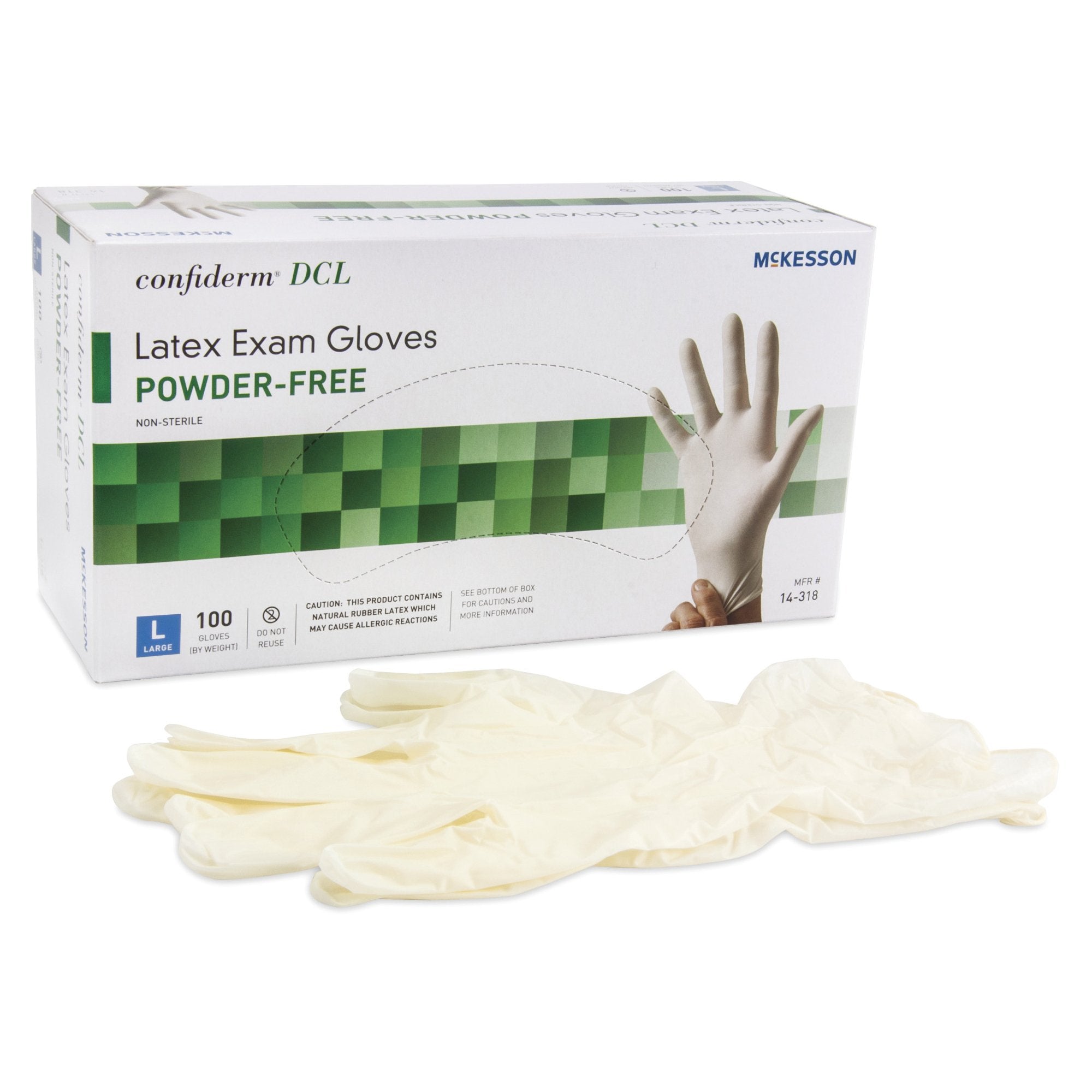 exam glove mckesson confiderm large nonsterile latex standard cuff length smooth ivory not rated packaging type box
