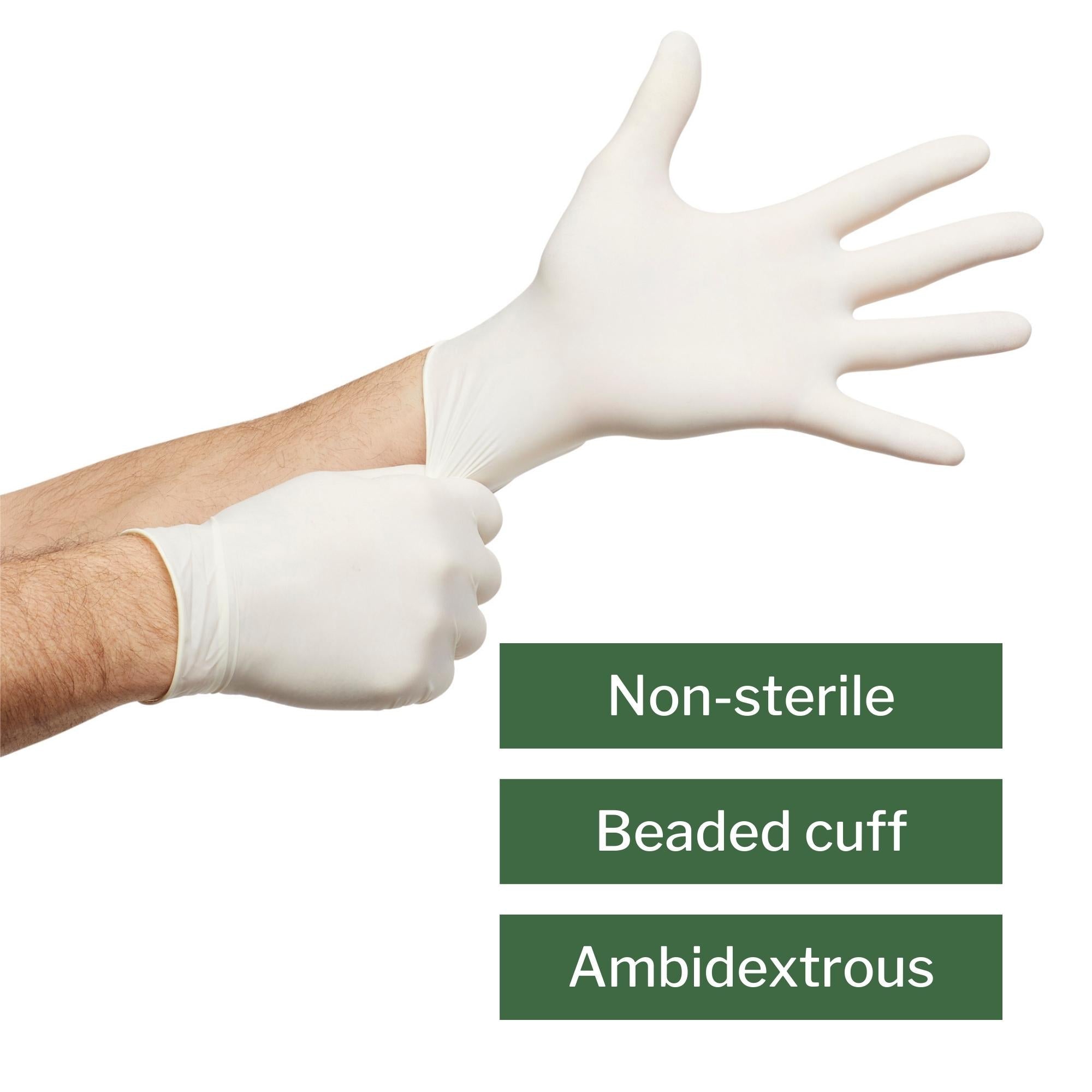 exam glove mckesson confiderm medium nonsterile latex standard cuff length textured fingertips ivory not rated packaging type box