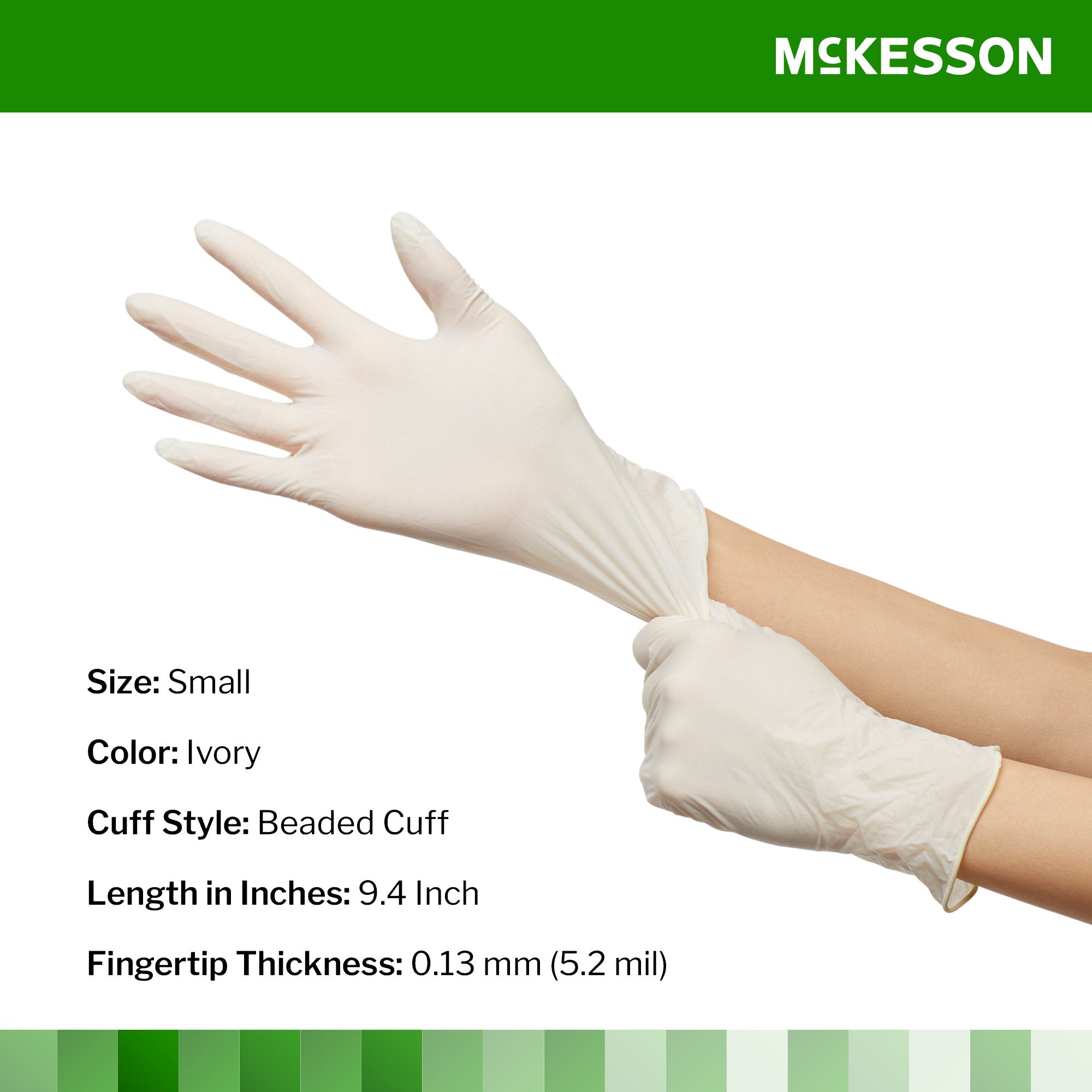 exam glove mckesson confiderm small nonsterile latex standard cuff length fully textured ivory not rated packaging type box