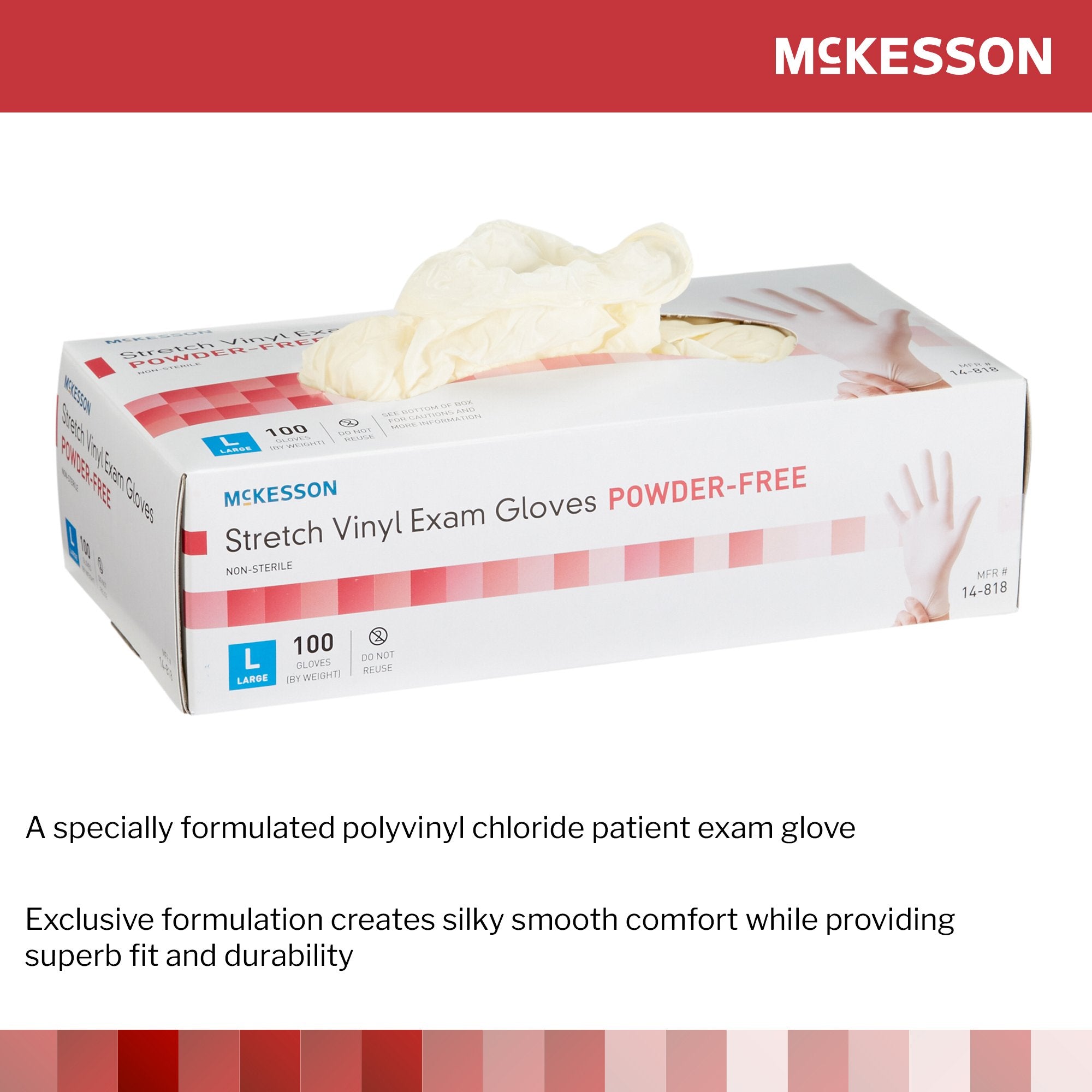 exam glove mckesson large nonsterile stretch vinyl standard cuff length smooth ivory not rated packaging type box