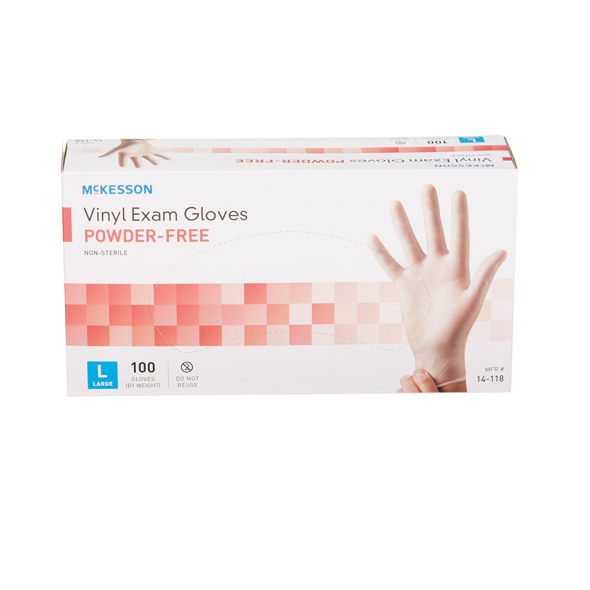 exam glove mckesson large nonsterile vinyl standard cuff length smooth clear not rated packaging type box