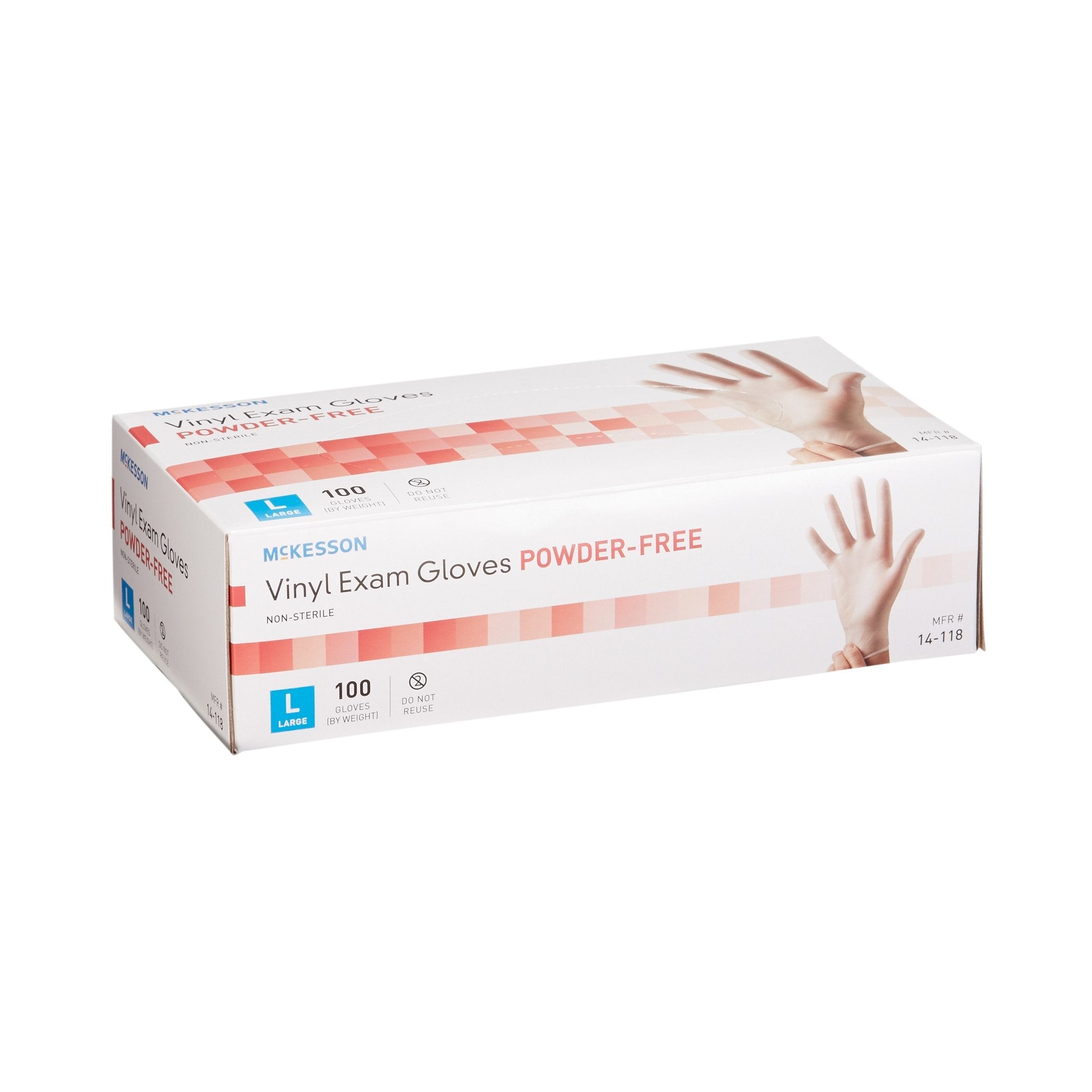 exam glove mckesson large nonsterile vinyl standard cuff length smooth clear not rated packaging type box