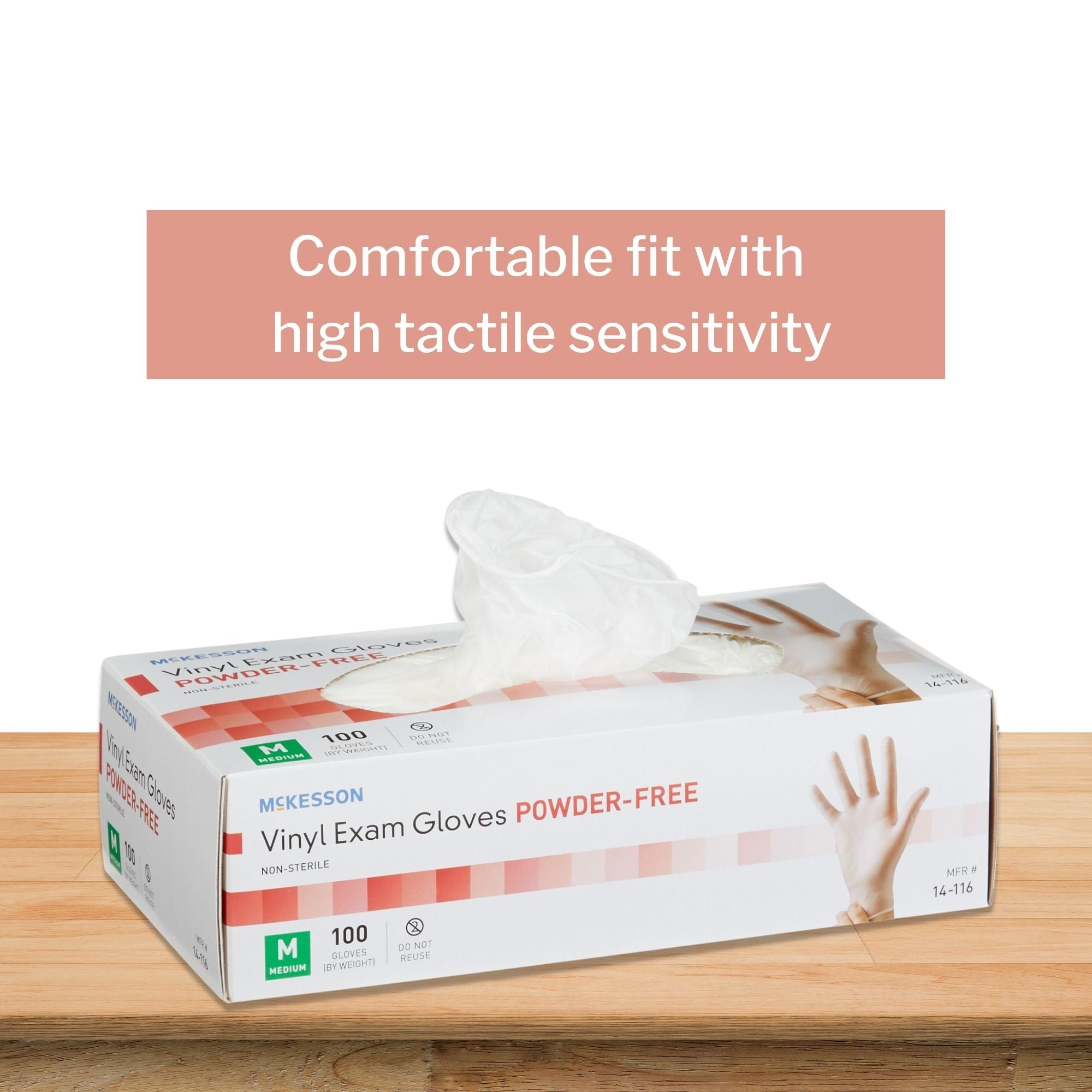 exam glove mckesson medium nonsterile vinyl standard cuff length smooth clear not rated packaging type box