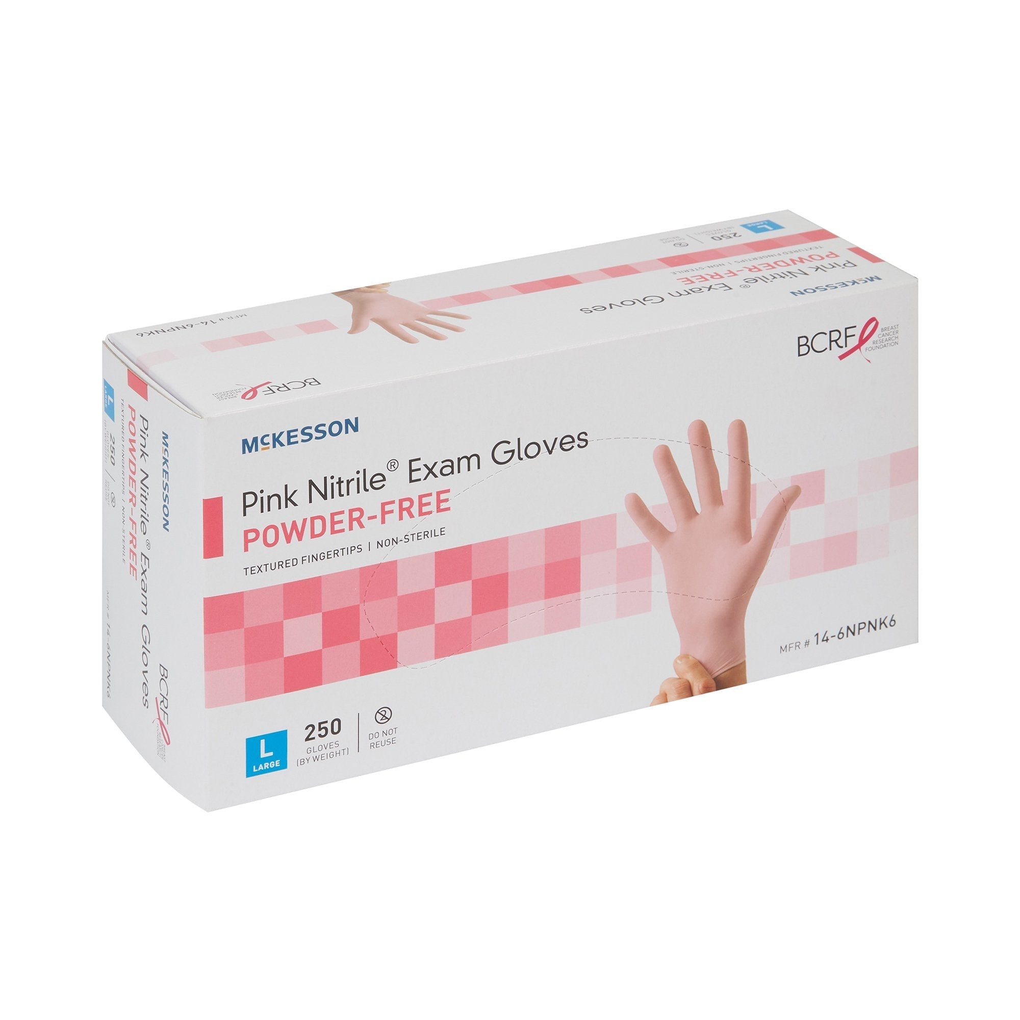 exam glove mckesson pink nitrile large nonsterile nitrile standard cuff length textured fingertips pink not rated packaging type box