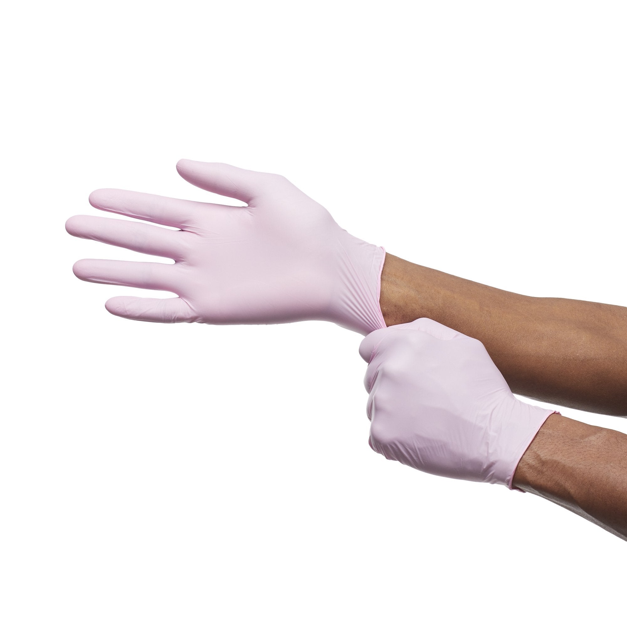 exam glove mckesson pink nitrile large nonsterile nitrile standard cuff length textured fingertips pink not rated packaging type box