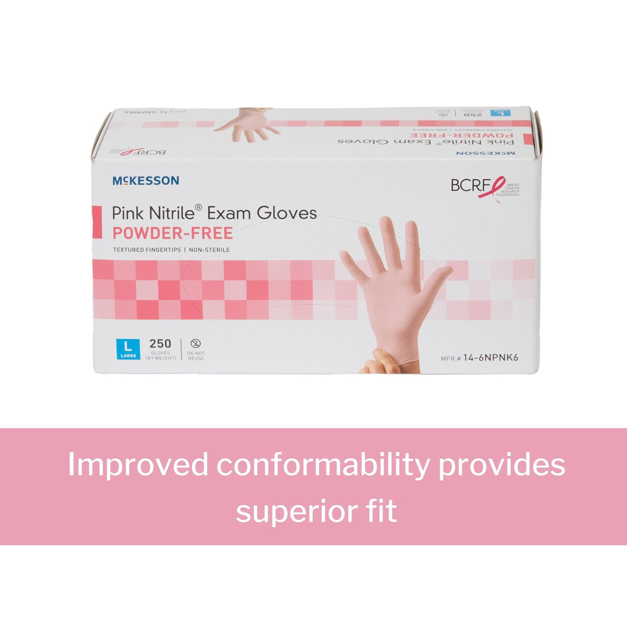 exam glove mckesson pink nitrile large nonsterile nitrile standard cuff length textured fingertips pink not rated packaging type box