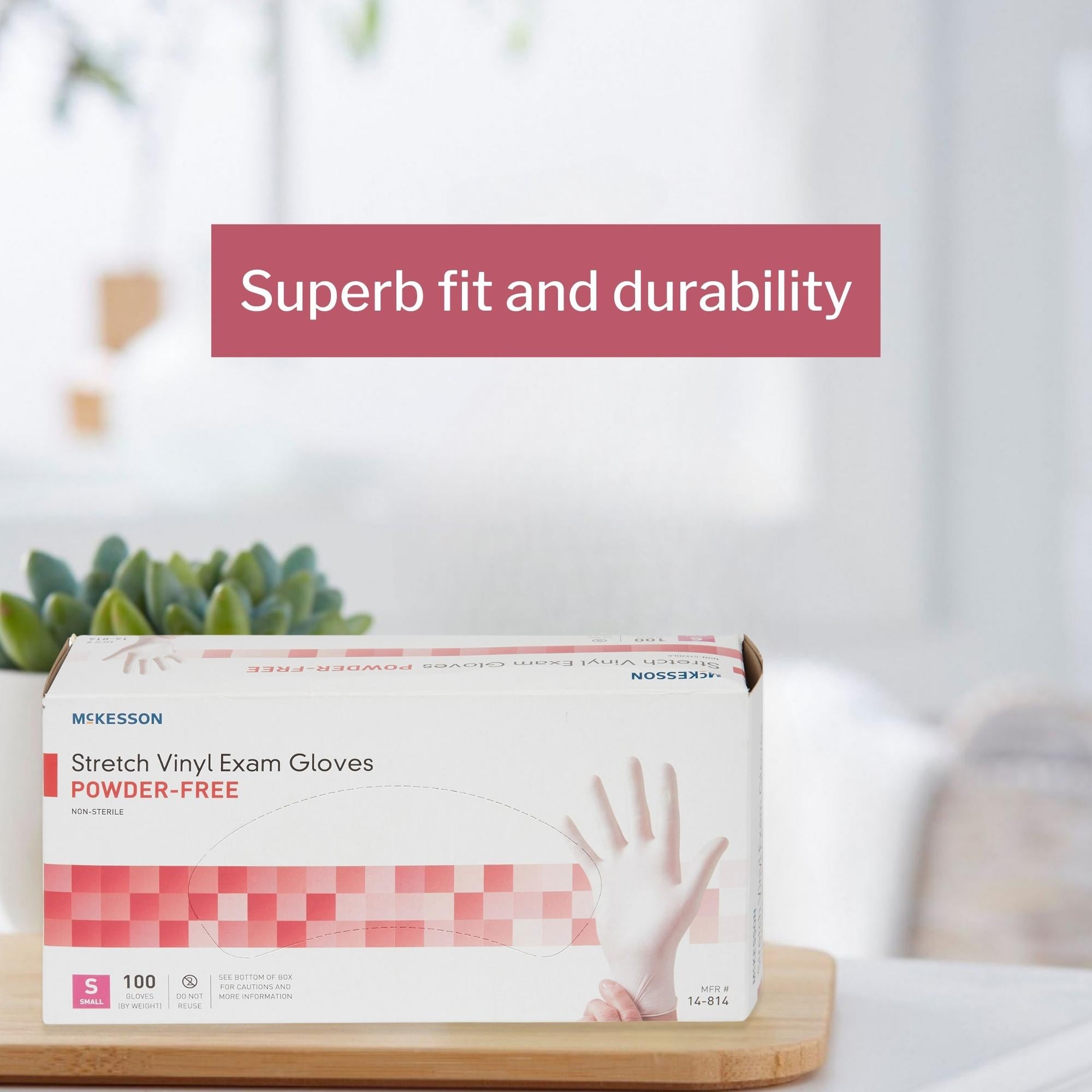 exam glove mckesson small nonsterile stretch vinyl standard cuff length smooth ivory not rated packaging type box