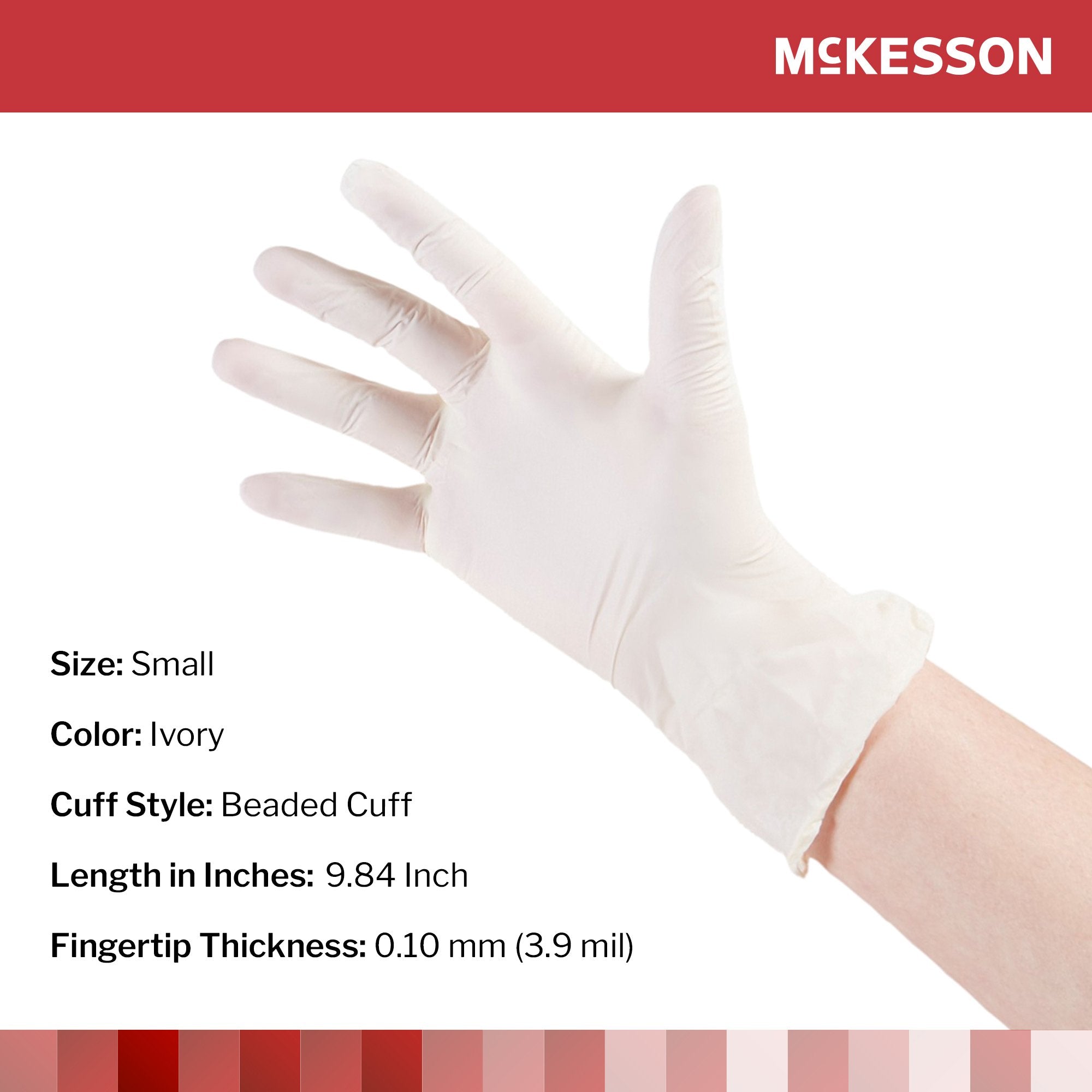 exam glove mckesson small nonsterile stretch vinyl standard cuff length smooth ivory not rated packaging type box