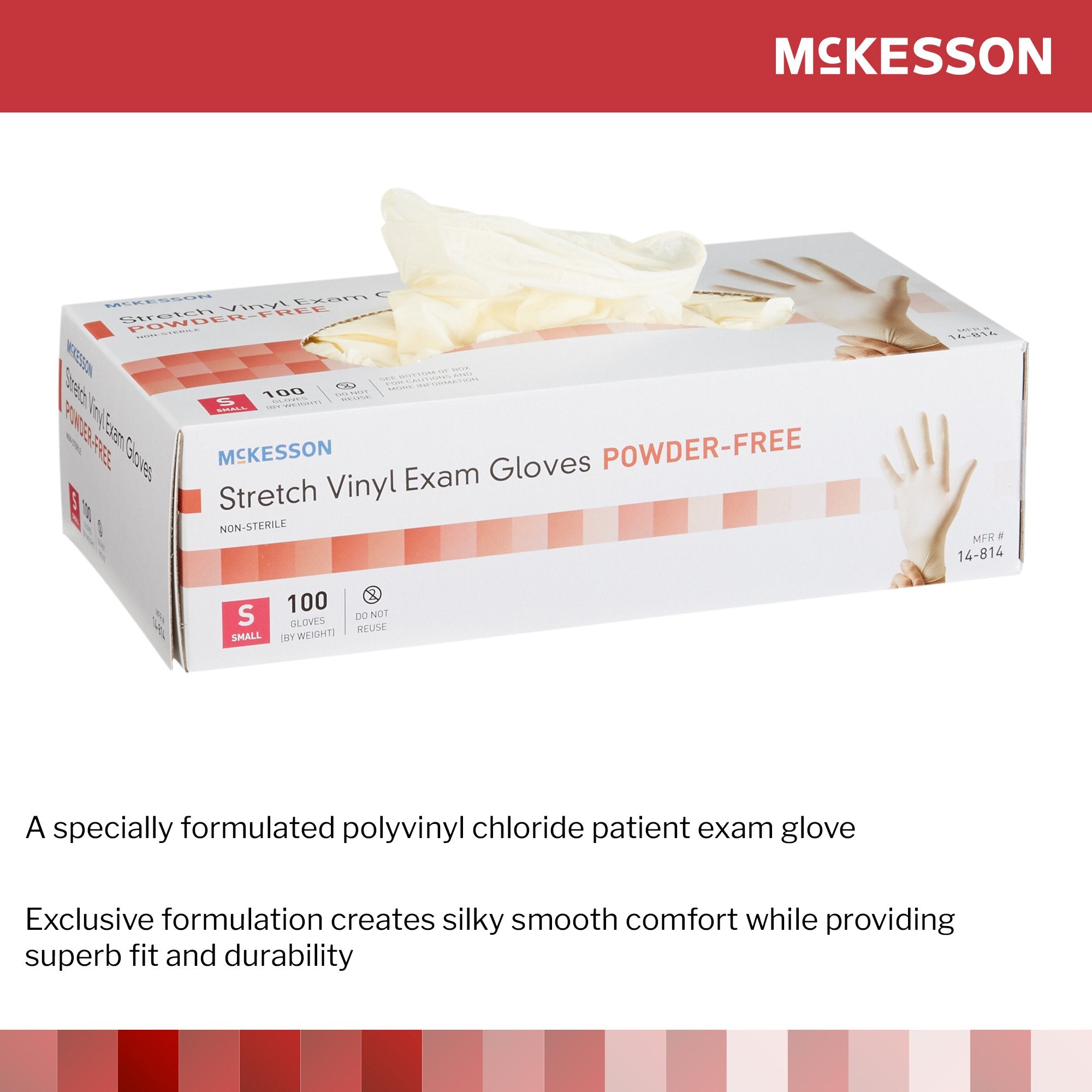 exam glove mckesson small nonsterile stretch vinyl standard cuff length smooth ivory not rated packaging type box