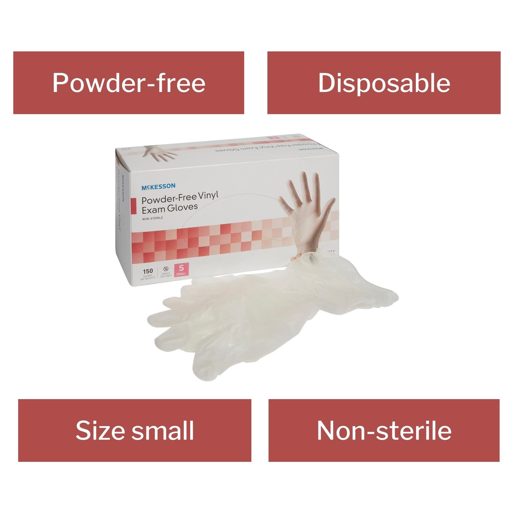 exam glove mckesson small nonsterile vinyl standard cuff length smooth clear not rated packaging type box