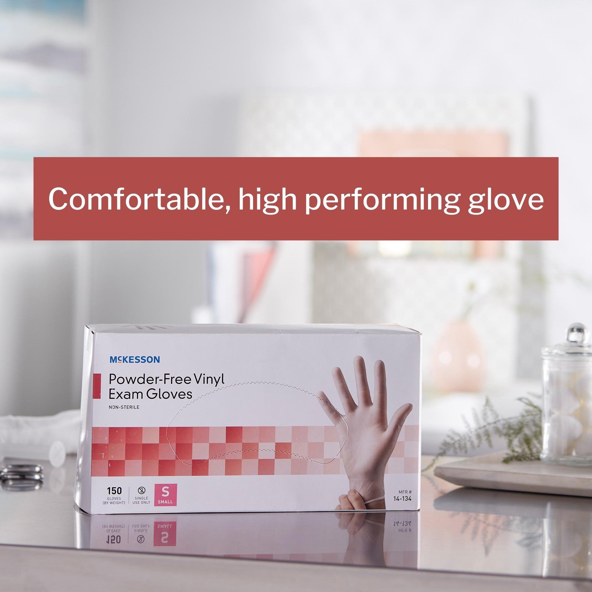 Exam Glove McKesson Small NonSterile Vinyl Standard Cuff Length Smooth Clear Not Rated, Packaging Type- Case