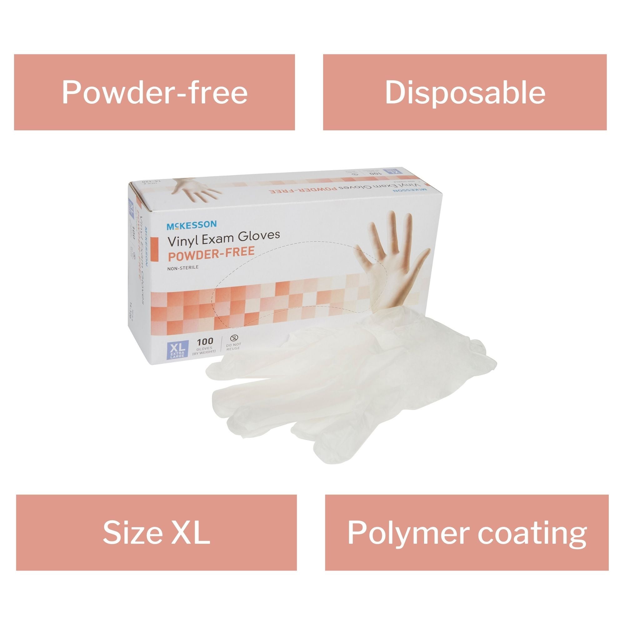 exam glove mckesson x large nonsterile vinyl standard cuff length smooth clear not rated packaging type box