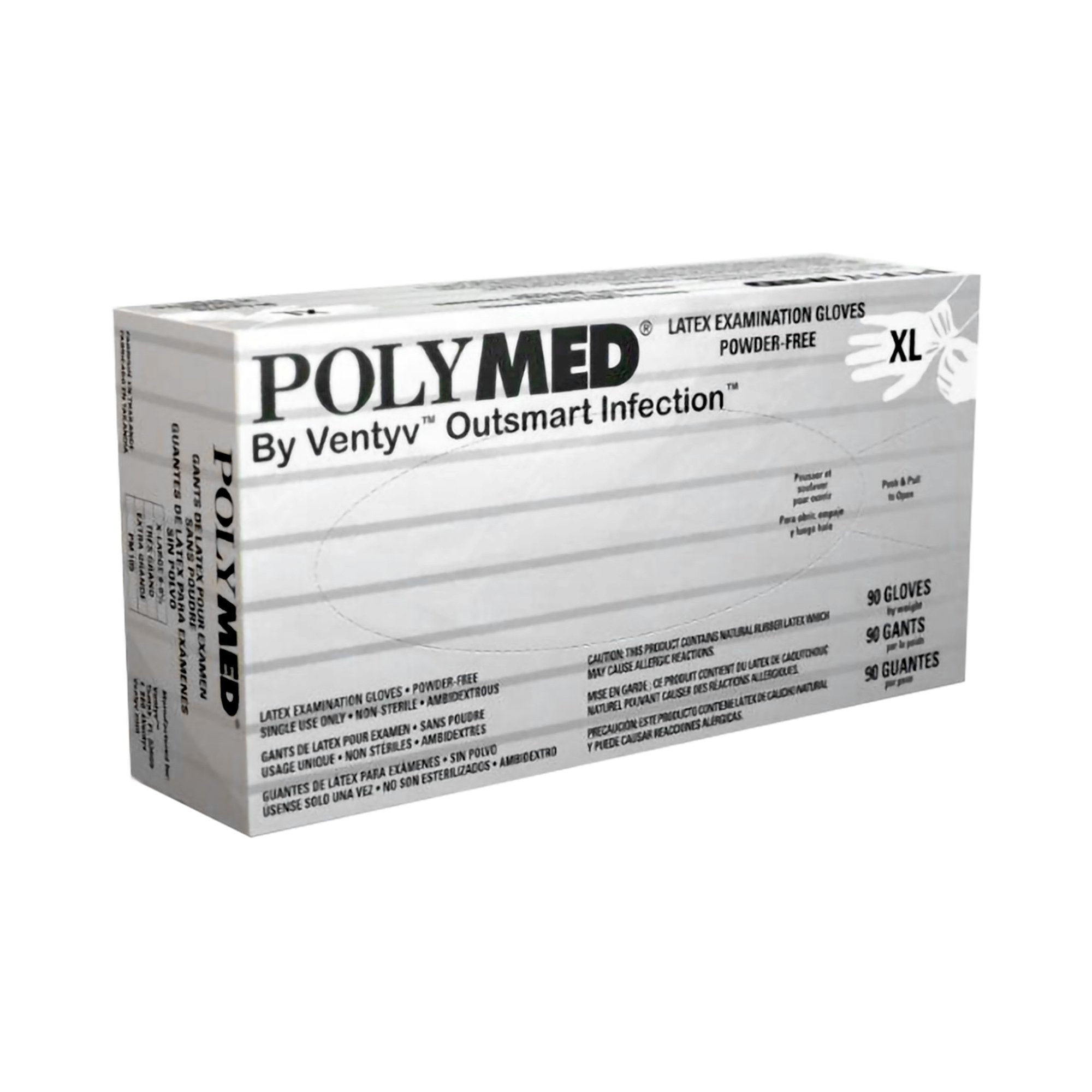 Exam Glove Polymed X Large NonSterile Latex Standard Cuff Length Fully Textured Ivory Not Rated