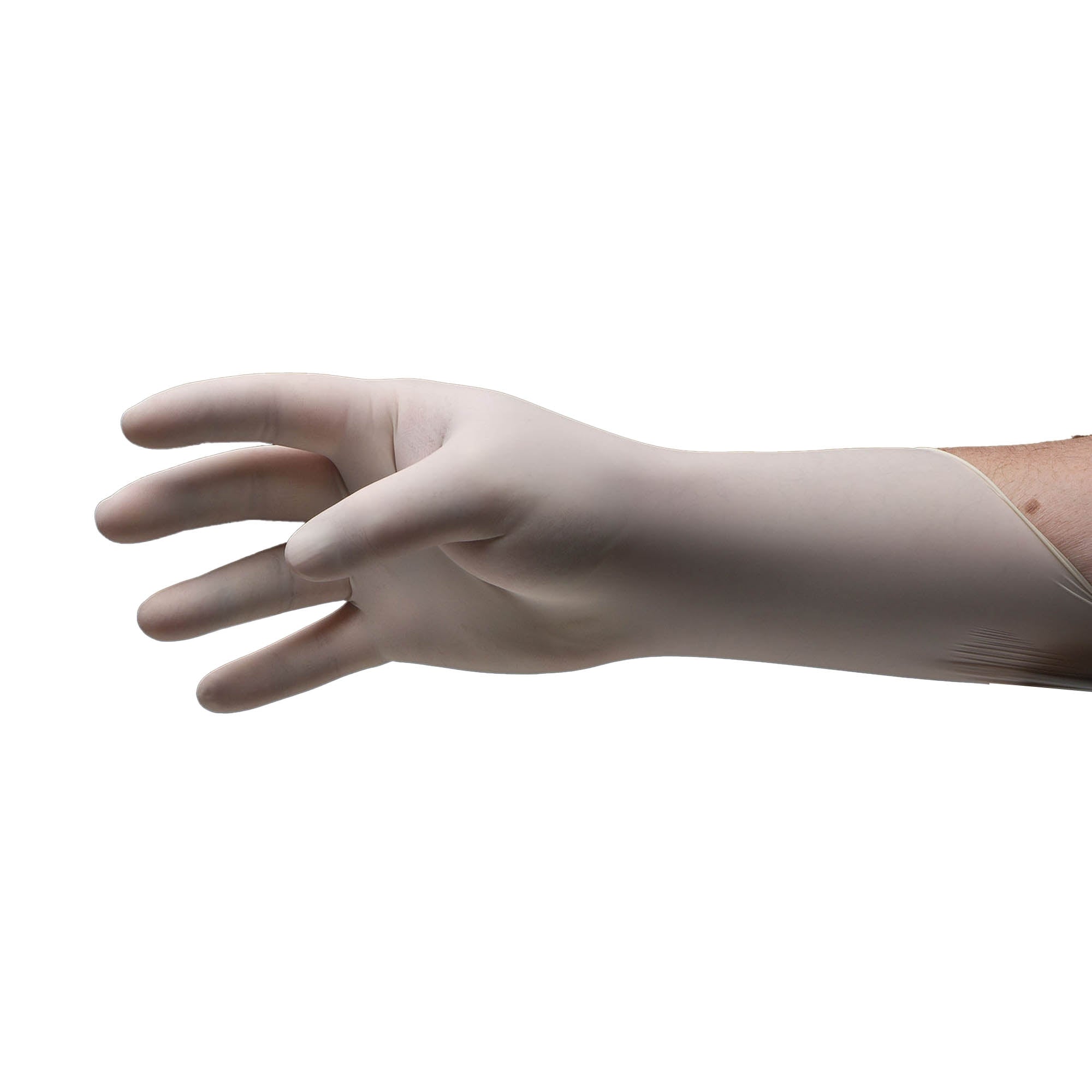 exam glove pulse 151 series medium nonsterile latex standard cuff length fully textured white not rated packaging type box