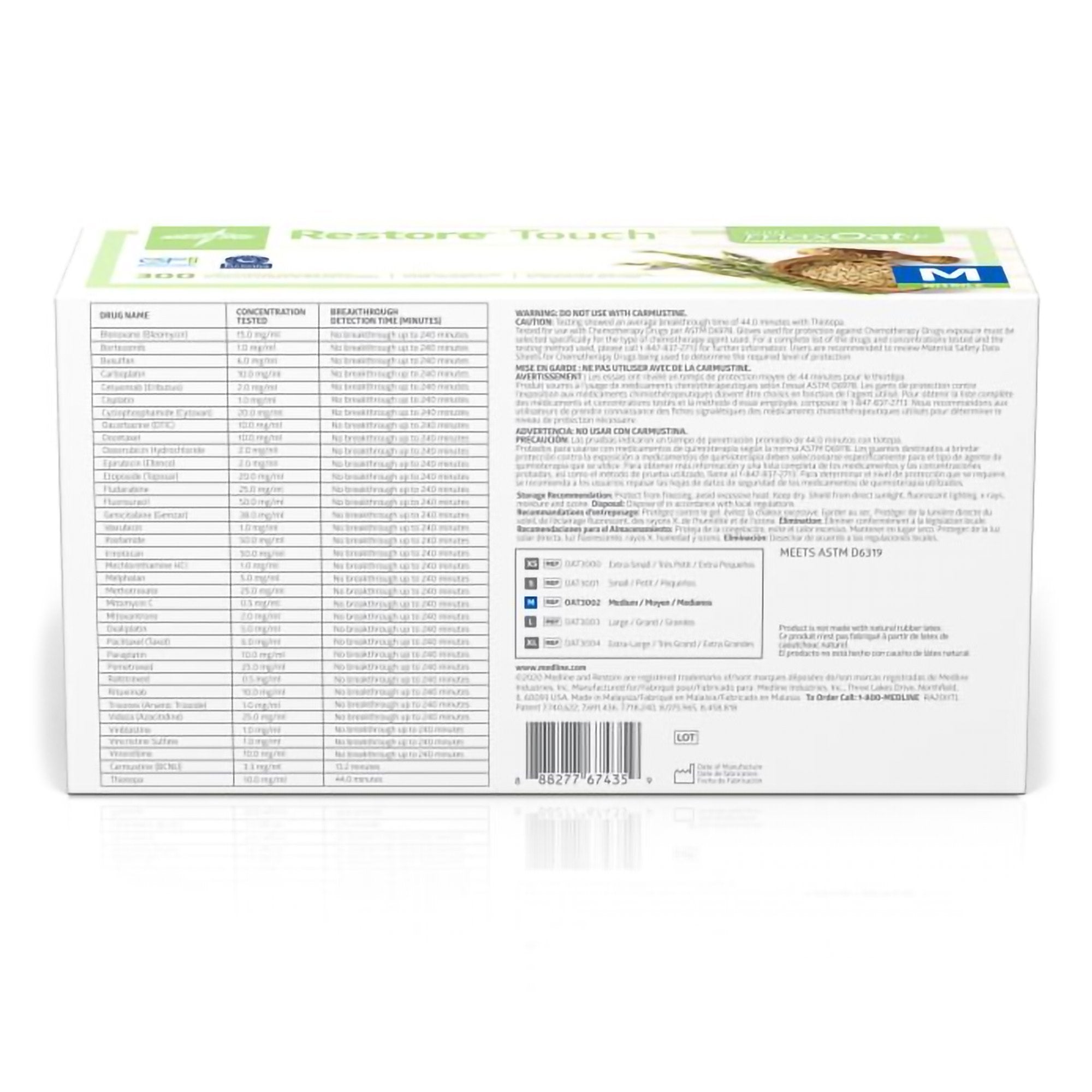 exam glove restore touch medium nonsterile nitrile standard cuff length textured fingertips green chemo tested packaging type box