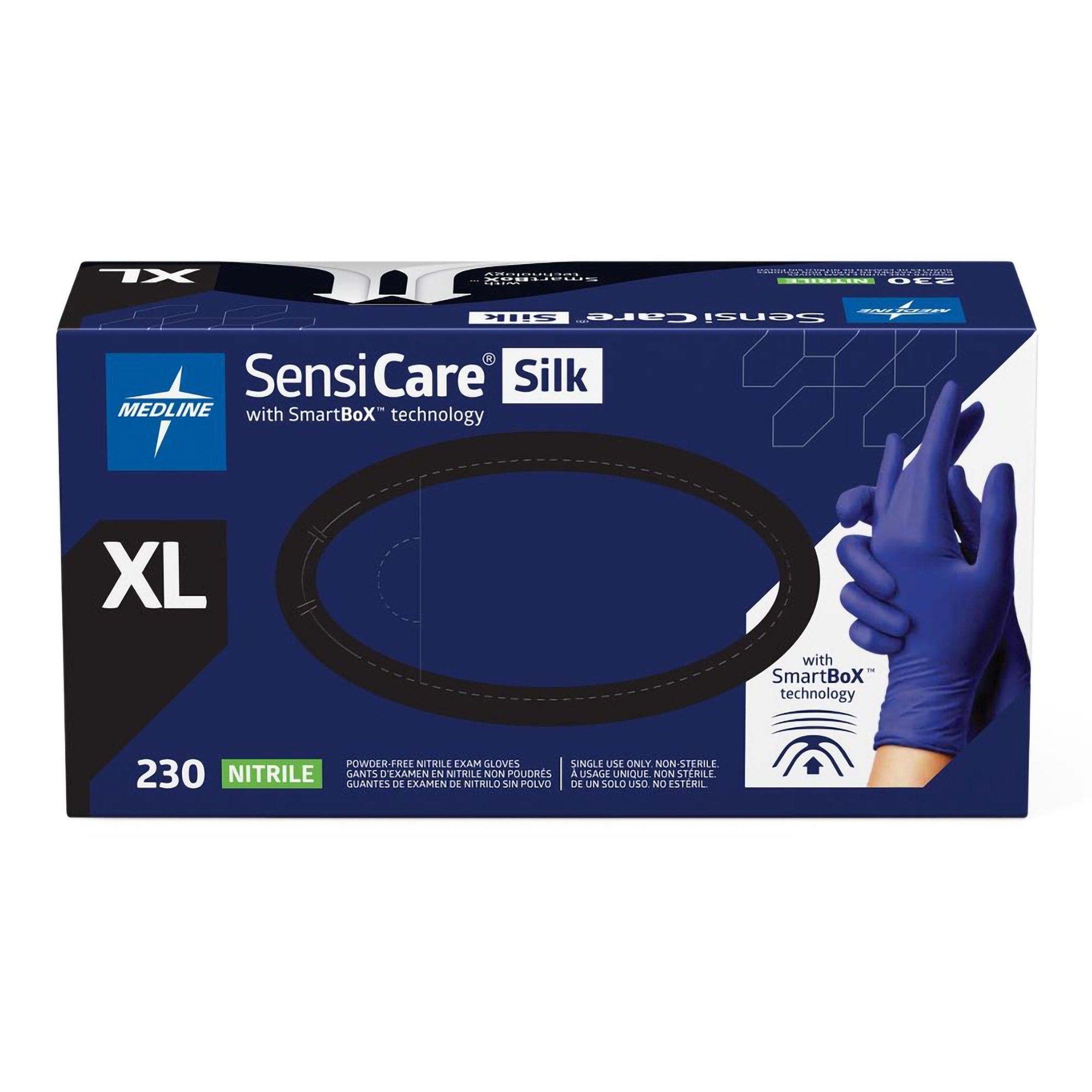 Exam Glove SensiCare Silk X Large NonSterile Nitrile Standard Cuff Length Textured Fingertips Dark Blue Chemo Tested