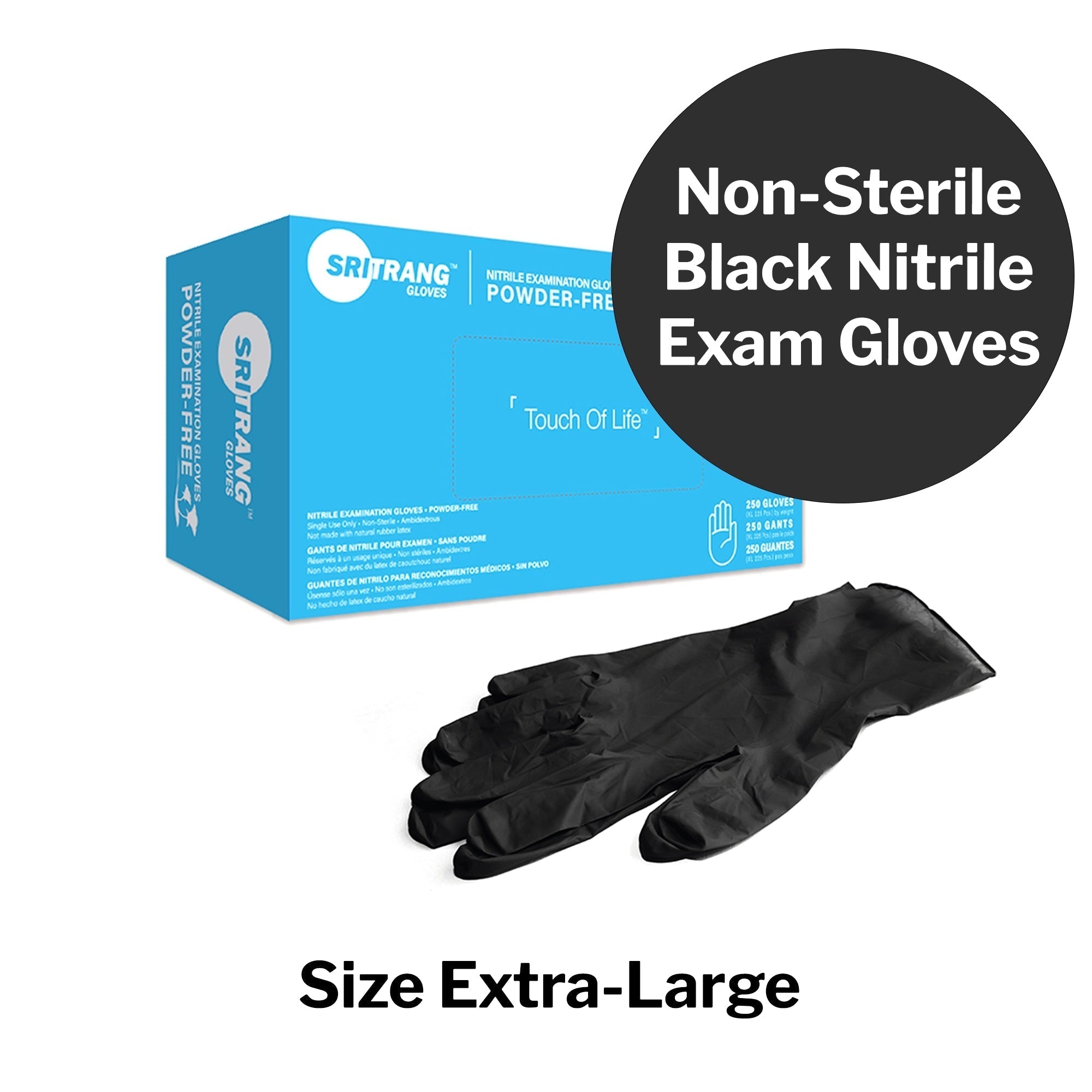 exam glove touch of life x large nonsterile nitrile textured fingertips black chemo tested packaging type box