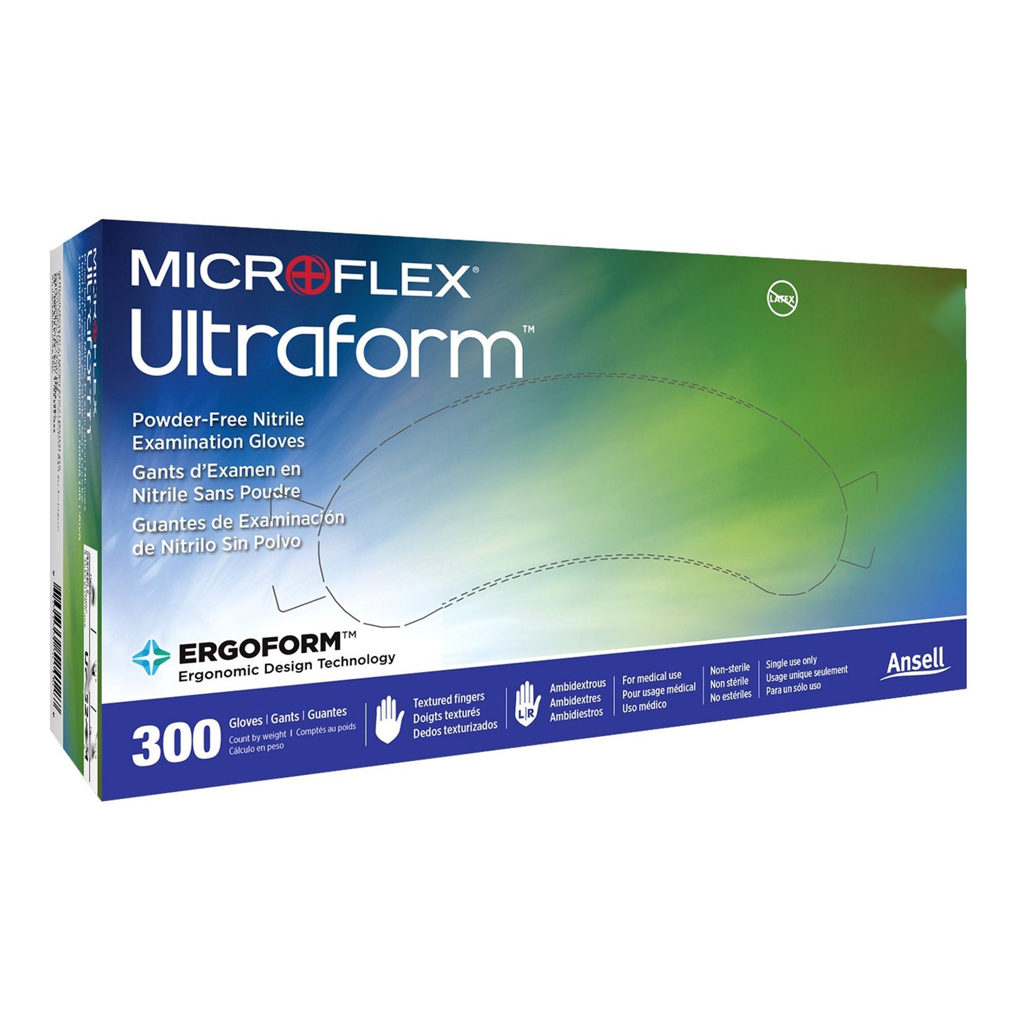 Exam Glove Ultraform X Large NonSterile Nitrile Standard Cuff Length Textured Fingertips Blue Not Rated
