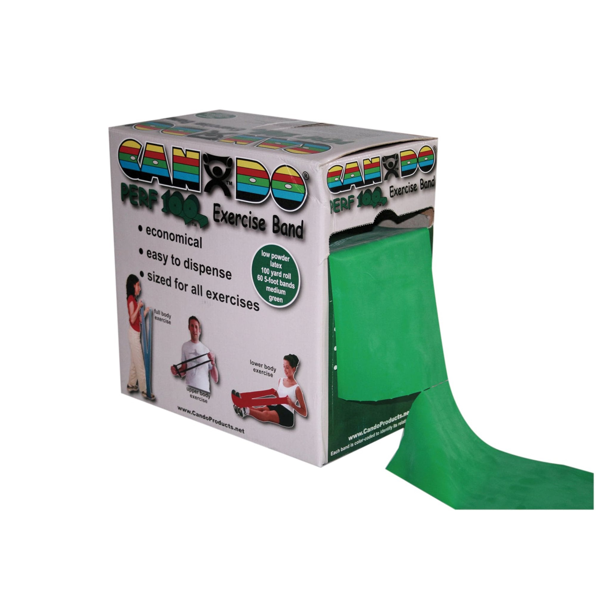 Exercise Resistance Band CanDo Perf 100 Green 5 Inch X 100 Yard Medium Resistance, Packaging Type- Each