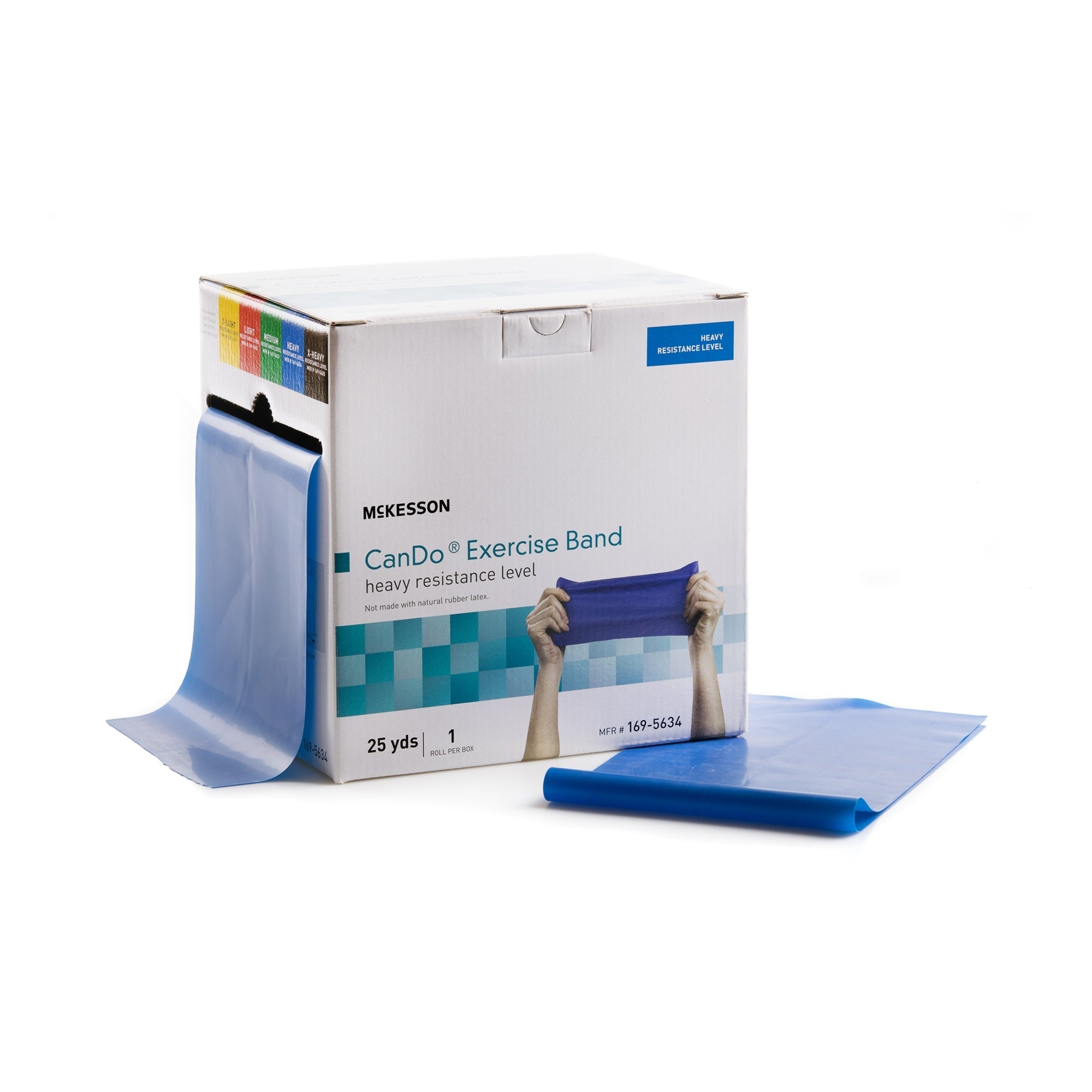 exercise resistance band mckesson cando blue 5 inch x 25 yard heavy resistance packaging type each