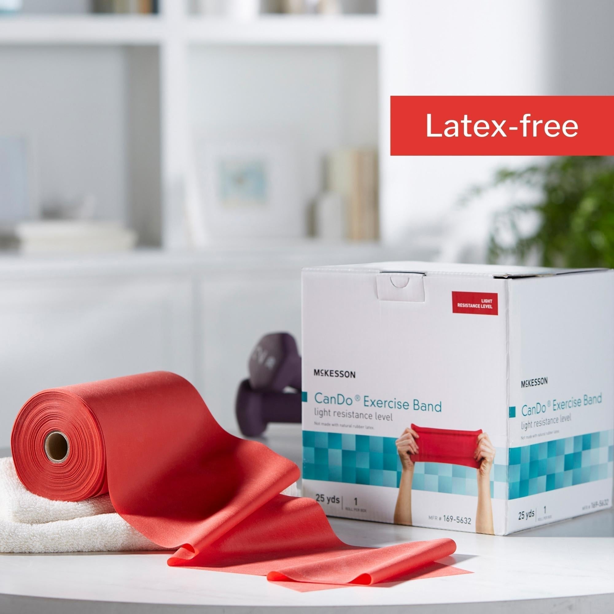 exercise resistance band mckesson cando red 5 inch x 25 yard light resistance packaging type each