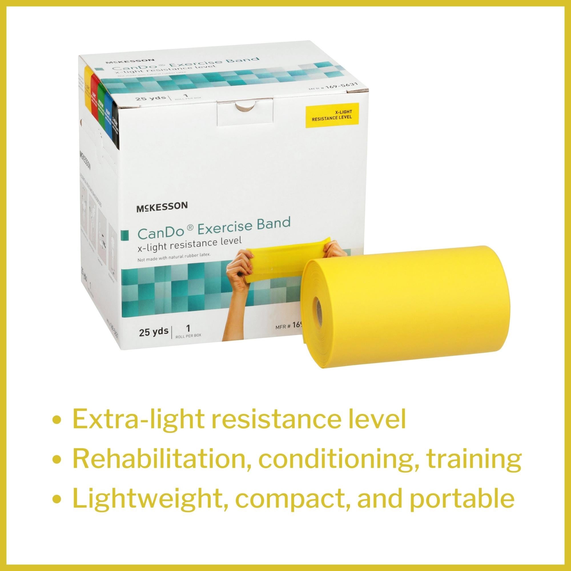 Exercise Resistance Band McKesson CanDo Yellow 5 Inch X 25 Yard X-Light Resistance, Packaging Type- Each