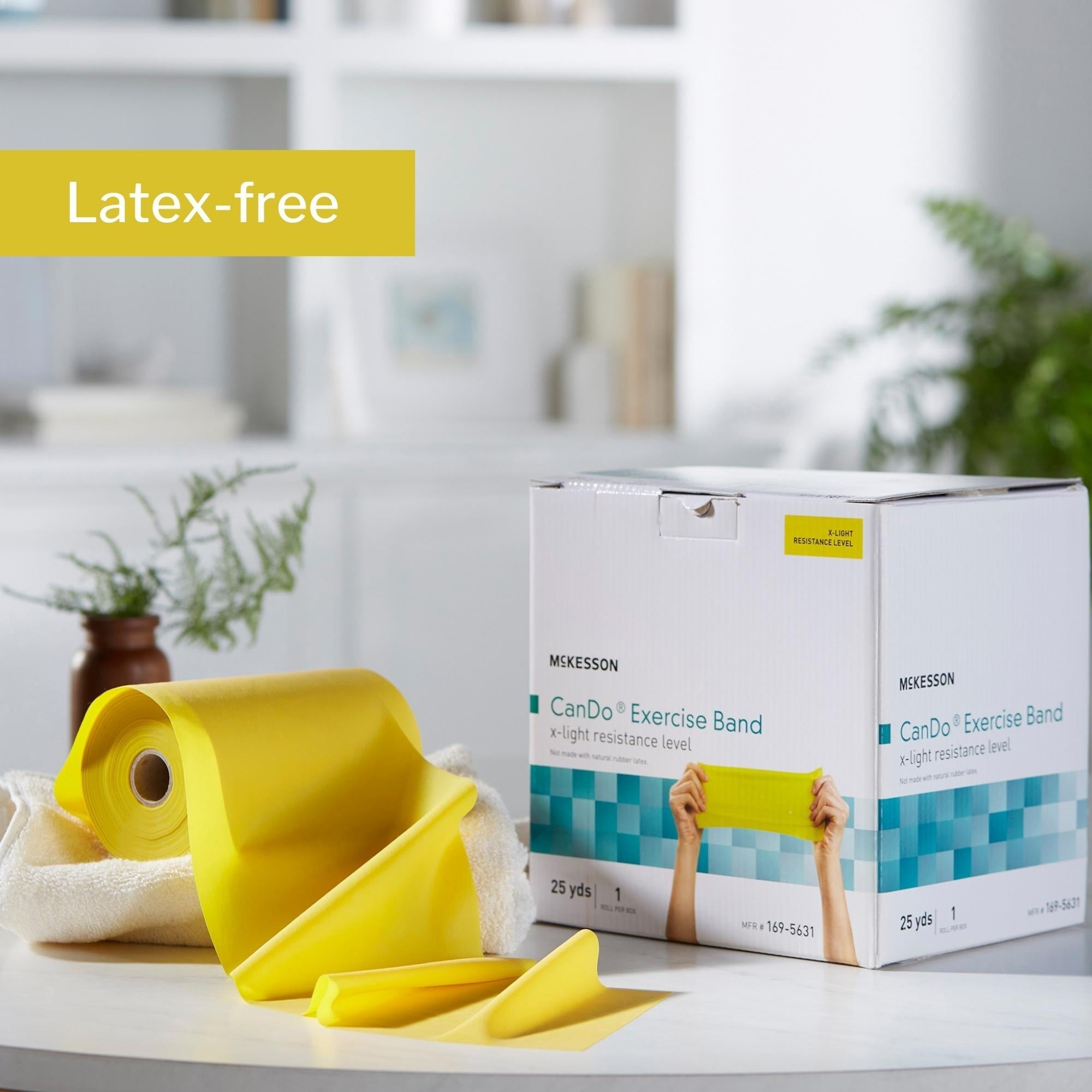 exercise resistance band mckesson cando yellow 5 inch x 25 yard x light resistance packaging type each