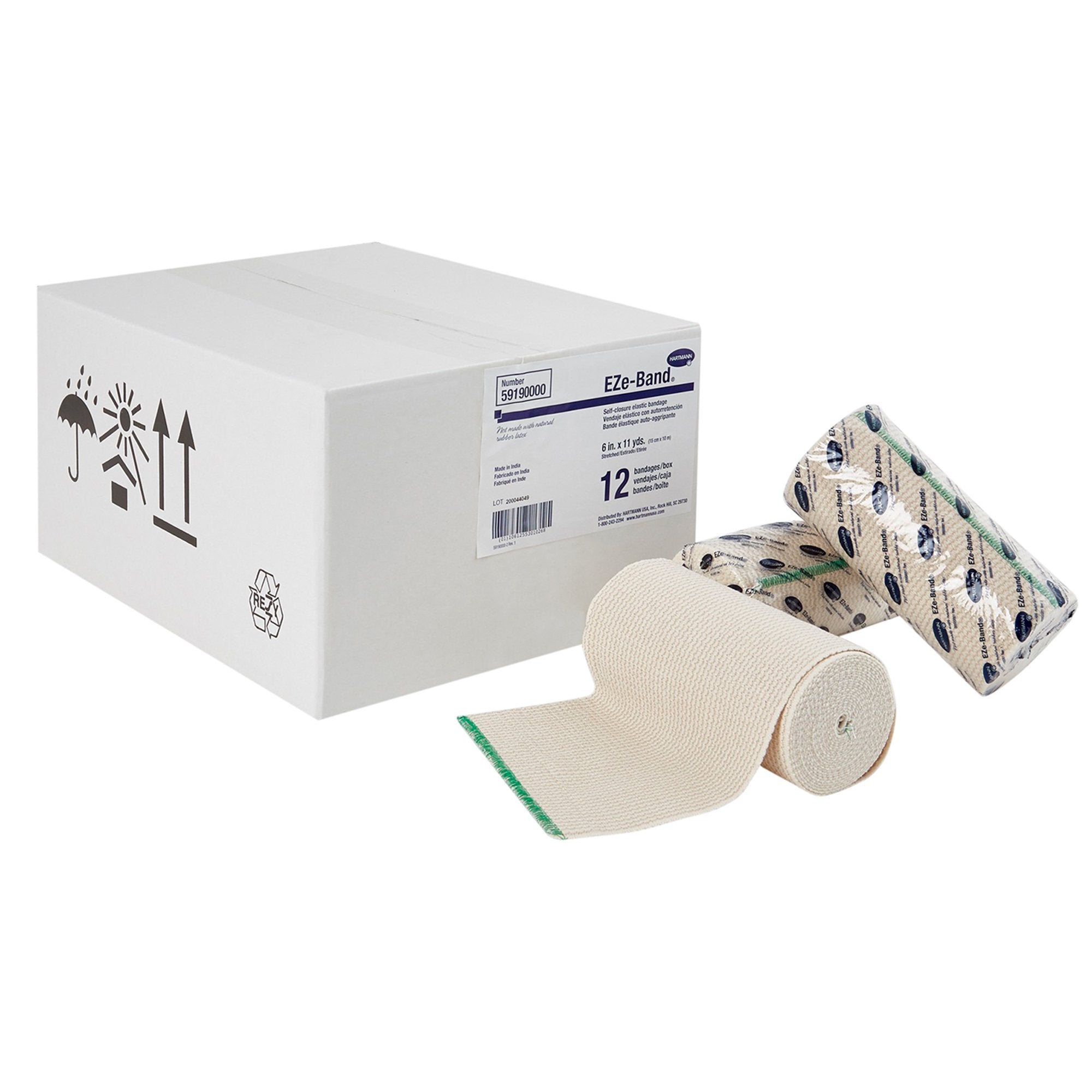 Elastic Bandage EZe Band LF 6 Inch X 11 Yard Double Length Double Hook and Loop Closure Tan NonSterile Standard Compression