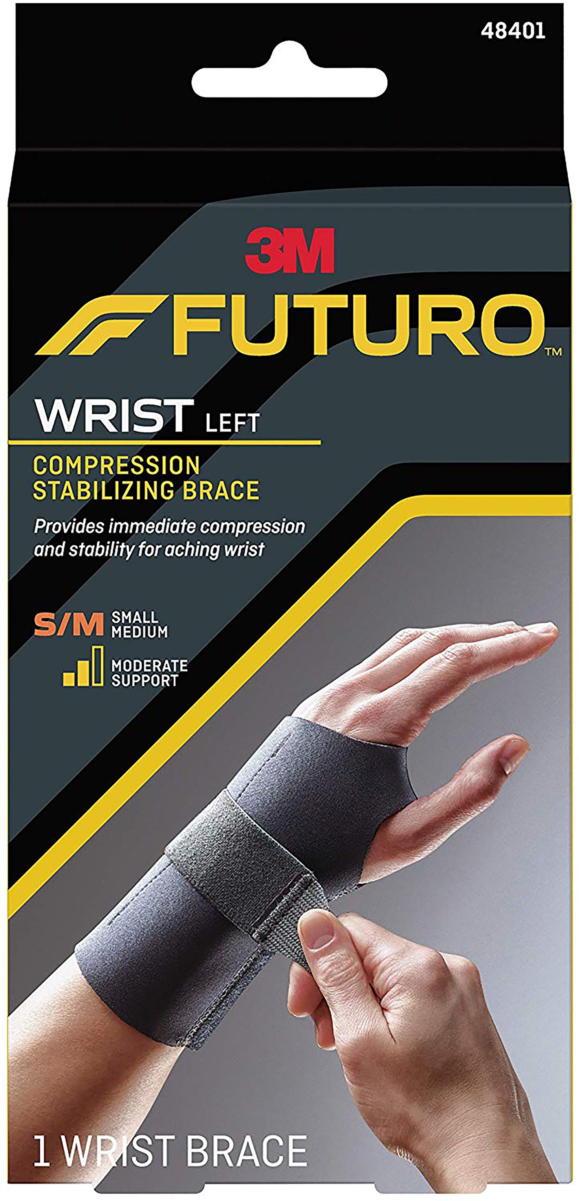 Wrist Brace Futuro Compression Stabilizing Low Profile Aluminum / Nylon / Polyester / Polyethylene / Spandex / Silicone Left Hand Black Small / Medium