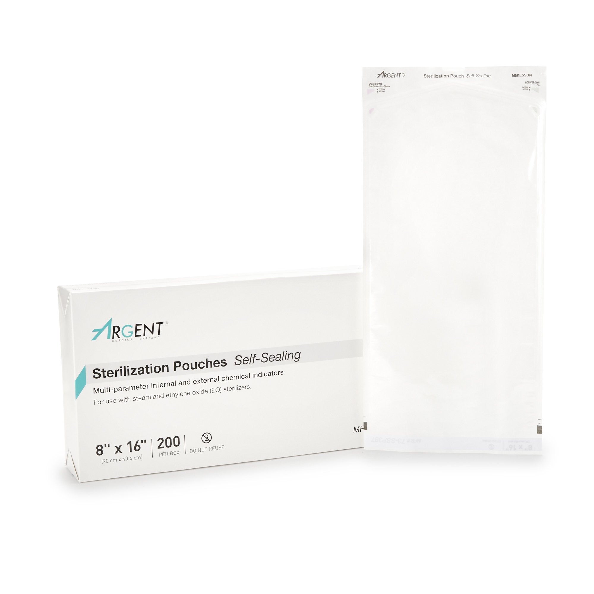 Sterilization Pouch McKesson Argent Sure Check Ethylene Oxide (EO) Gas / Steam 8 X 16 Inch Transparent / Blue Self Seal Paper / Film