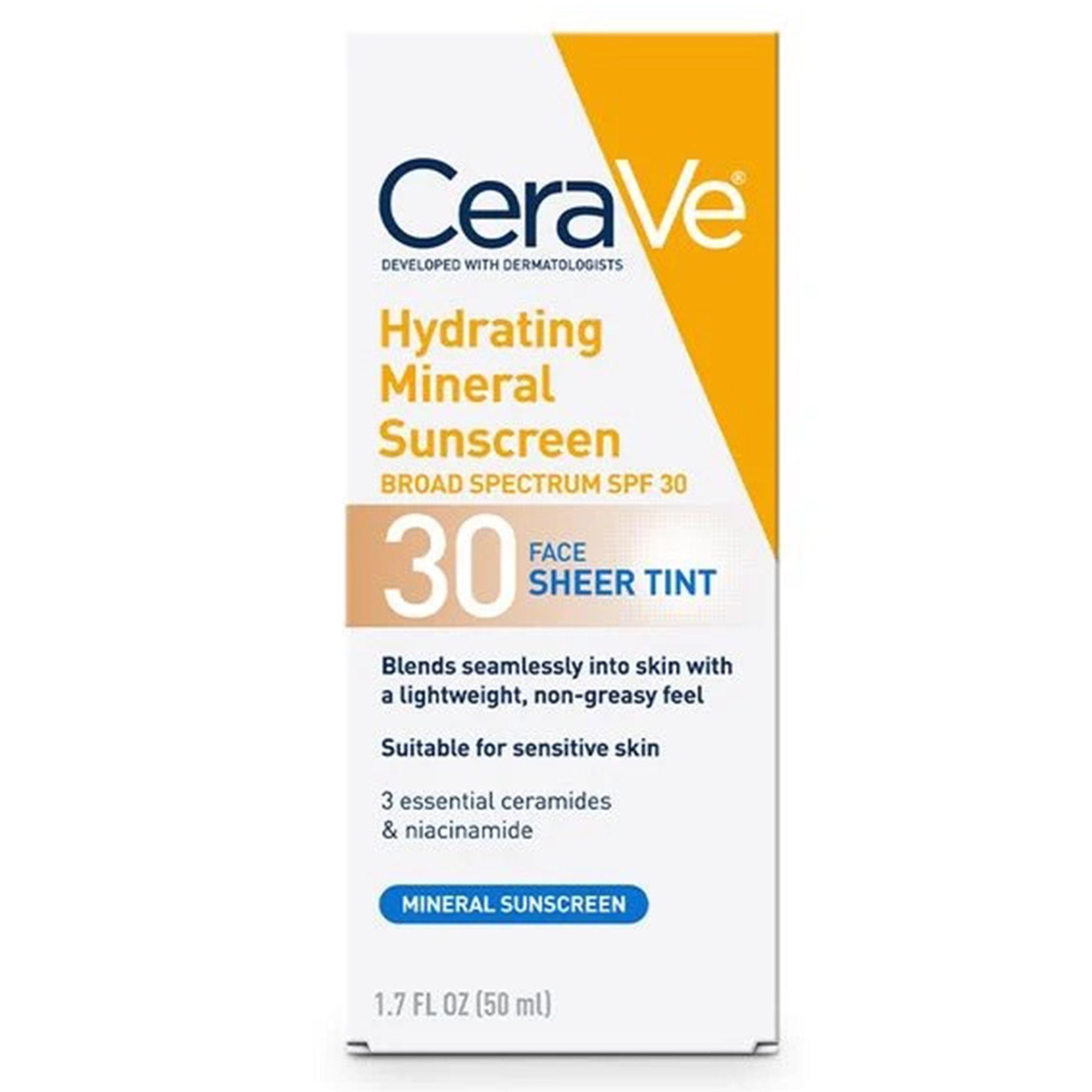 Sunscreen CeraVe Hydrating Mineral Sunscreen Face Sheer Tint SPF30 Lotion 1.7 oz. Tube