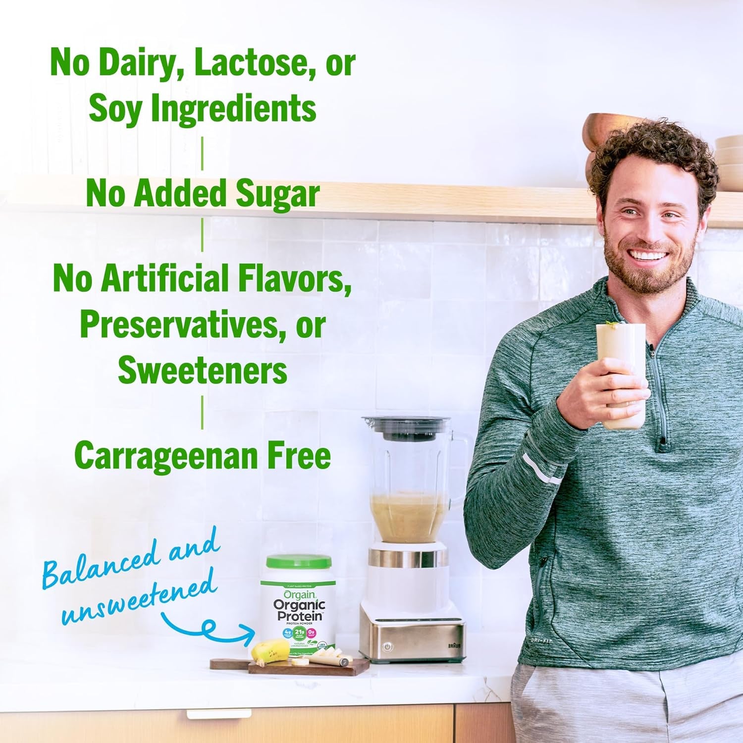 Organic Vegan Protein Powder, Natural Unsweetened   21G of Plant Protein, 4G Prebiotic Fiber, Low Net Carbs, No Lactose Ingredients, No Added Sugar, Non Gmo, for Shakes & Smoothies, 1.59 Lb