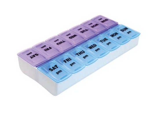 Pill Organizer Weekly Twice-A-Day Standard Size 7 Day 2 Dose