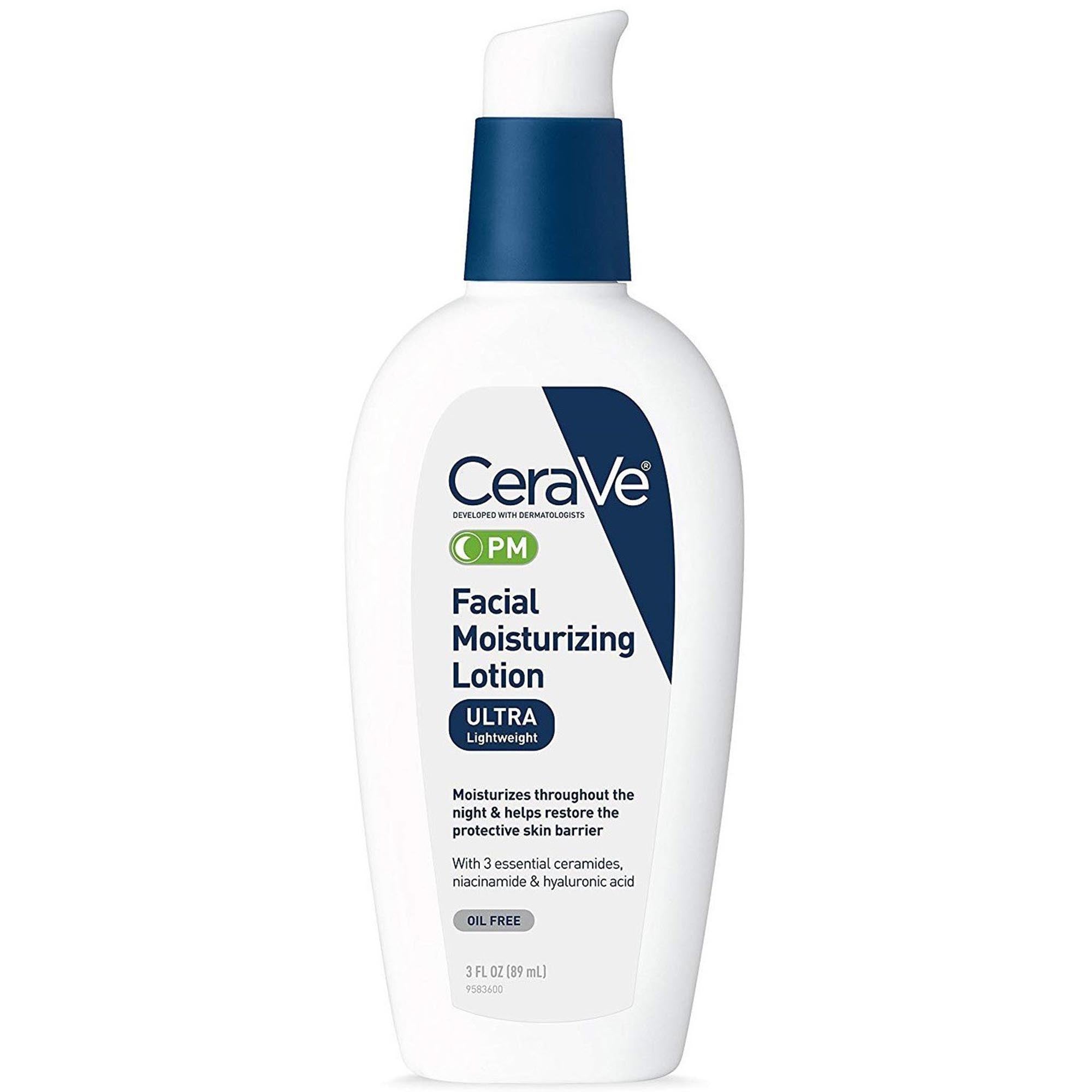 facial moisturizer cerave pm 3 oz pump bottle unscented lotion