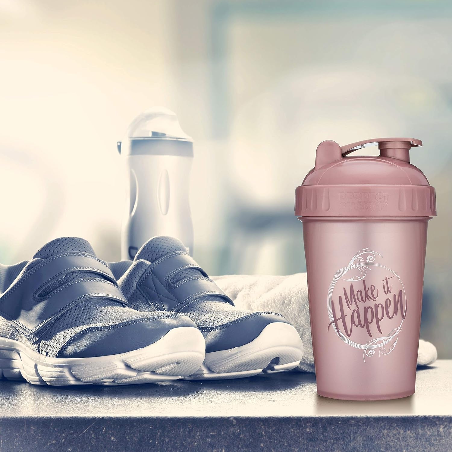 20 Ounce Shaker Bottle with Action Rod Mixer | Shaker Cups with Motivational Quotes | Protein Shaker Bottle Is BPA Free and Dishwasher Safe | Make It Happen Rose 20Oz
