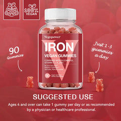 Vegan Iron Gummies Supplement with Vitamin C, A, B Complex, Folate, Zinc for Adults & Kids Blood Builder & Energy Support for Iron Deficiency, Anemia, No after Taste Peach Flavor (90 Ct) Healthcare Dietary