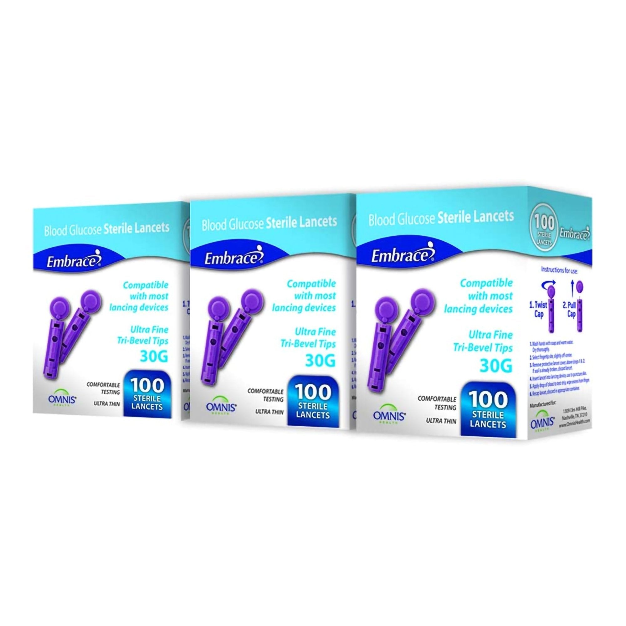 Lancet for Lancing Device Embrace 30 Gauge Non-Safety Twist Off Cap Finger