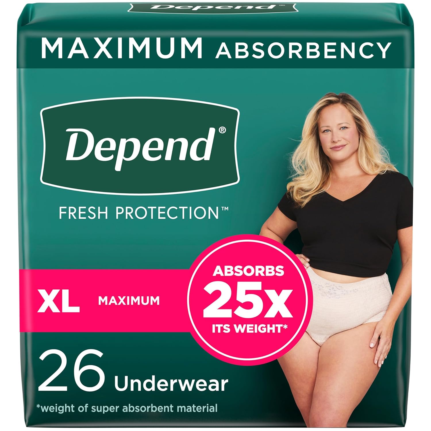 female adult absorbent underwear depend fresh protection waistband style x large disposable heavy absorbency packaging type case