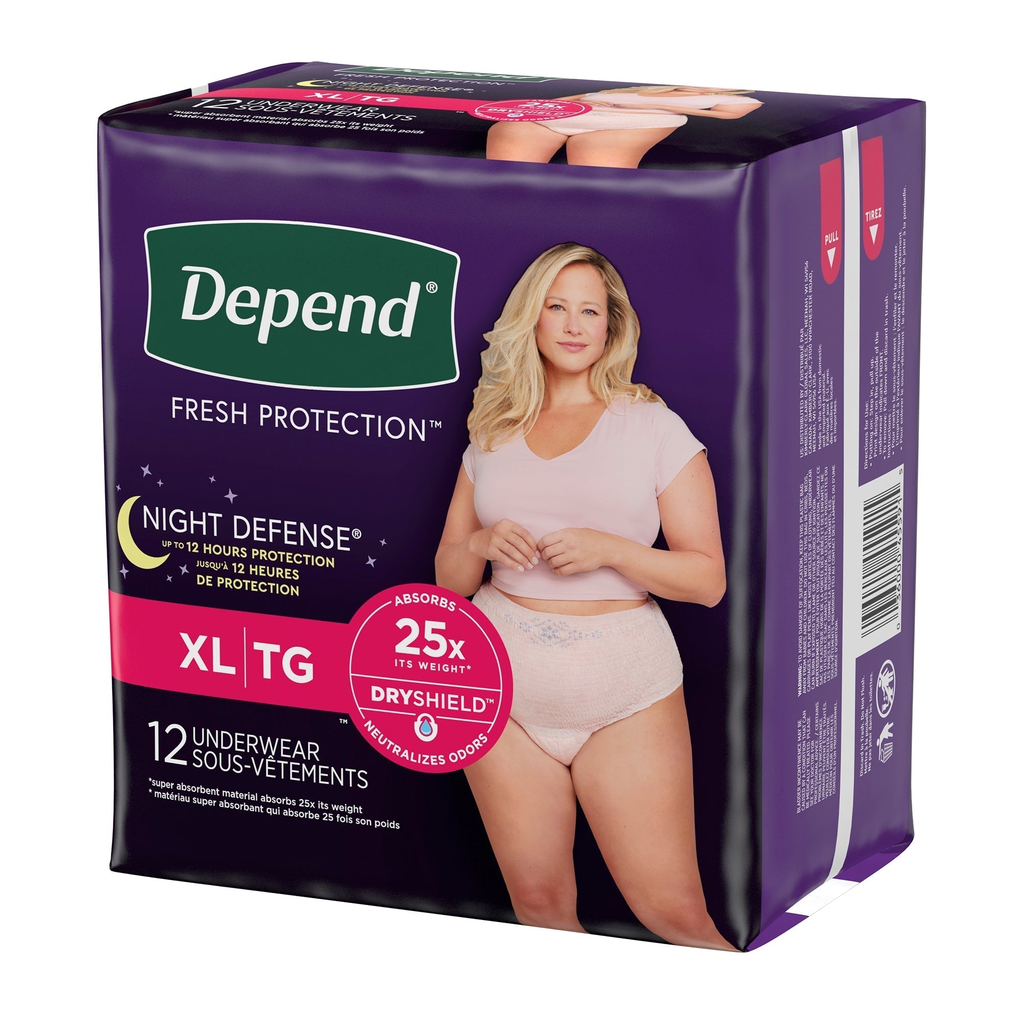 female adult absorbent underwear depend night defense waistband style x large disposable heavy absorbency packaging type case