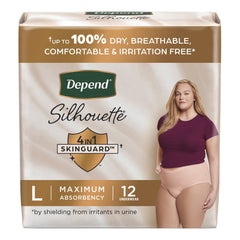 female adult absorbent underwear depend silhouette waistband style large disposable heavy absorbency packaging type case